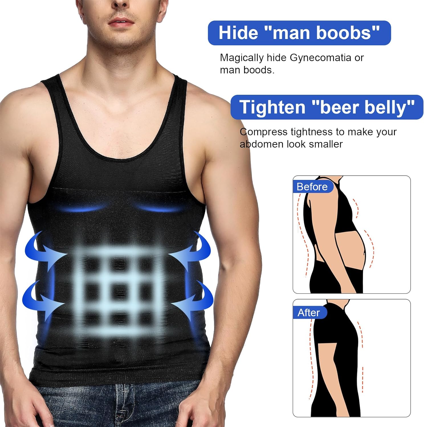 Odoland Men's Body Shaper Slimming Shirt Tummy Vest Thermal Compression Base Layer Slim Muscle Tank Top Shapewear - Image 4