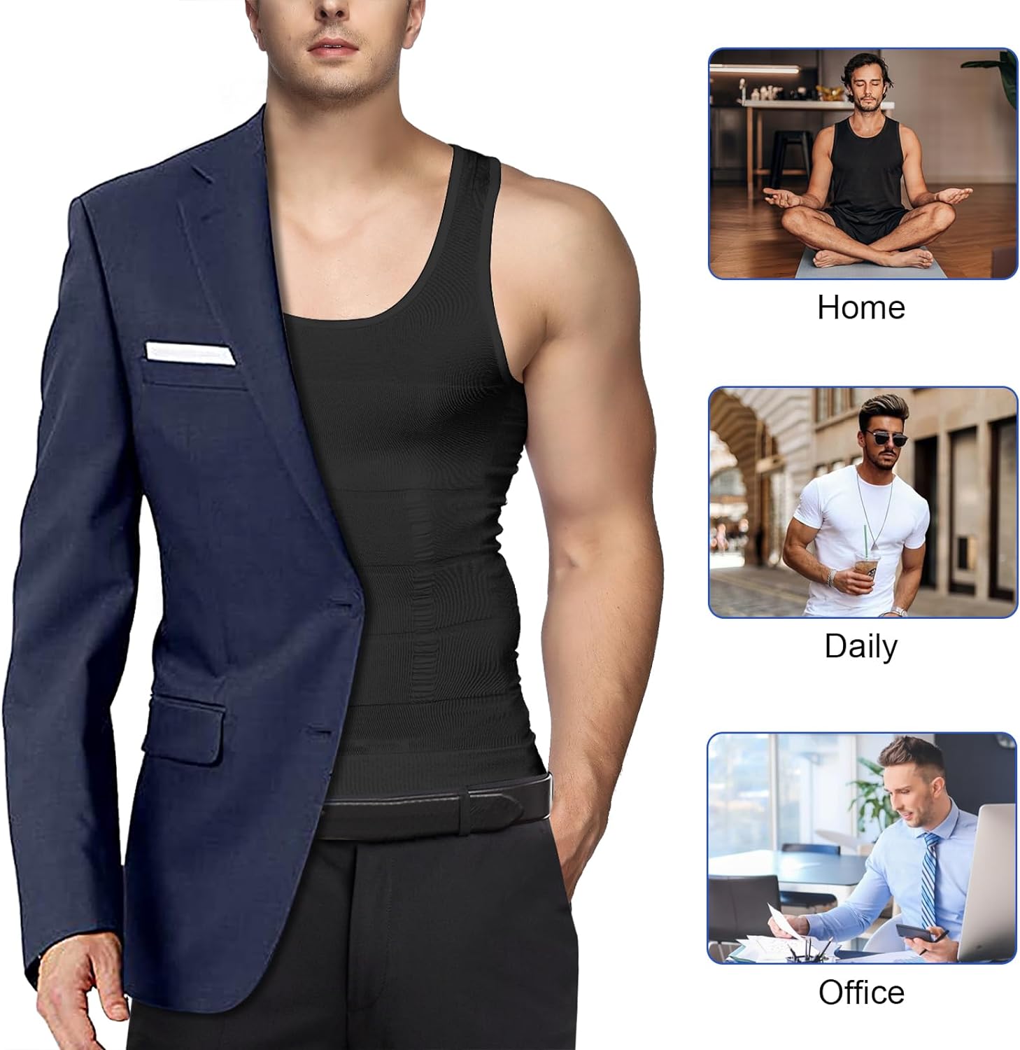 Odoland Men's Body Shaper Slimming Shirt Tummy Vest Thermal Compression Base Layer Slim Muscle Tank Top Shapewear - Image 5