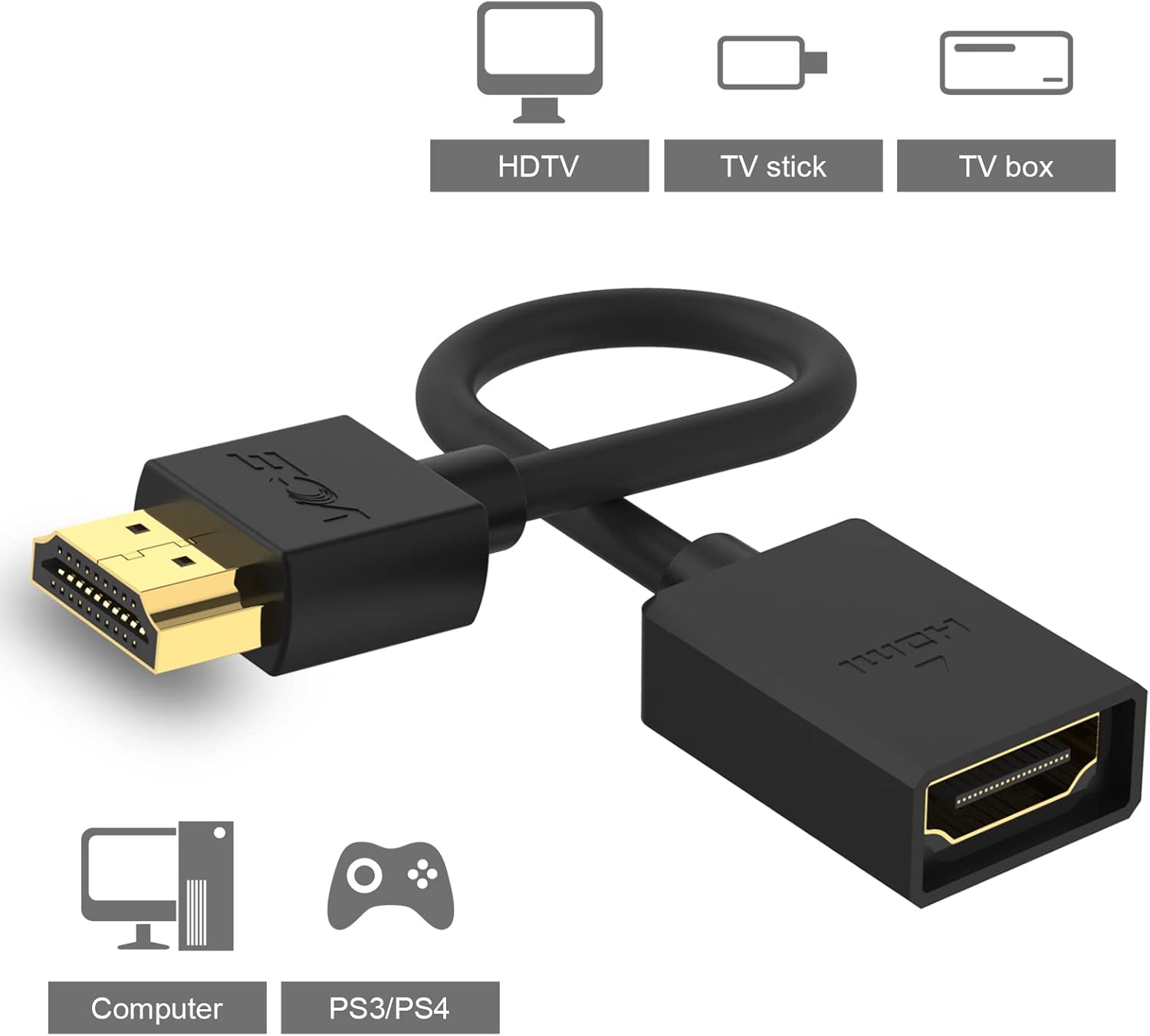 VCE HDMI Extension Cable Male to Female Adapter Short HDMI Extender Support 4K 3D Compatible with Google Chrome Cast, Roku Stick, HDTV, Laptop and PC - Image 7