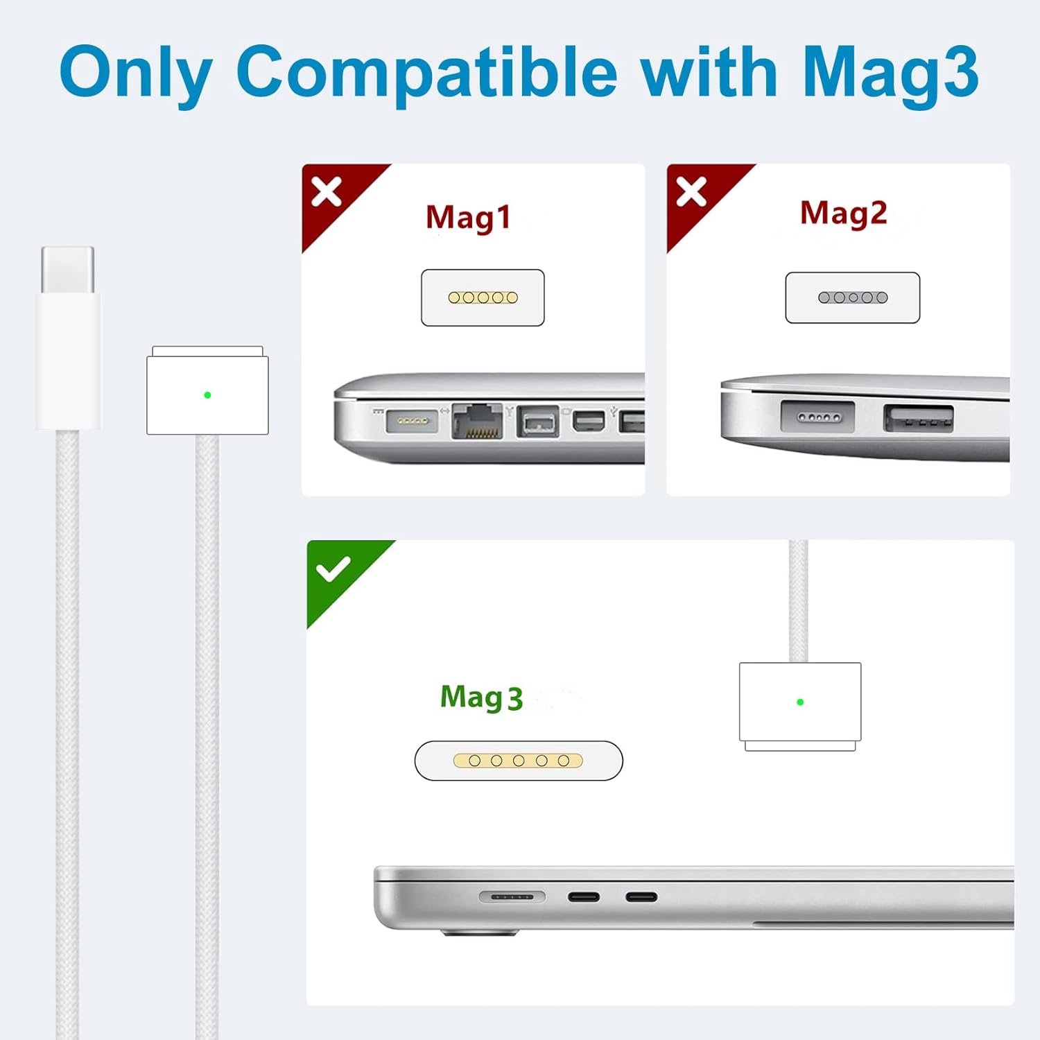 Charger for Mac Book Air 15 13 Inch Mac Book Pro14 Inch M4 M3 M2 M1 from 2024 2023 2022 2021 70W USB-C to Mag 3 Power Adapter Include 6.6FT 5A USB-C to Magnetic 3 Cable (Original Quality) - Image 4