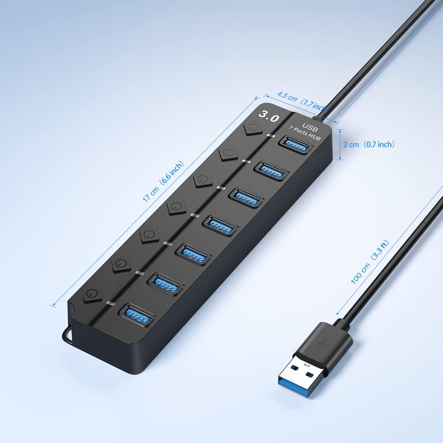 USB Hub 3.0, 7-Port USB Hub Splitter with Individual On/Off Switches and Lights, 3.2ft/1m Long Cable Compatible with MacBook, Laptop, Surface Pro, PS4, PC, Flash Drive, Mobile HDD - Image 8