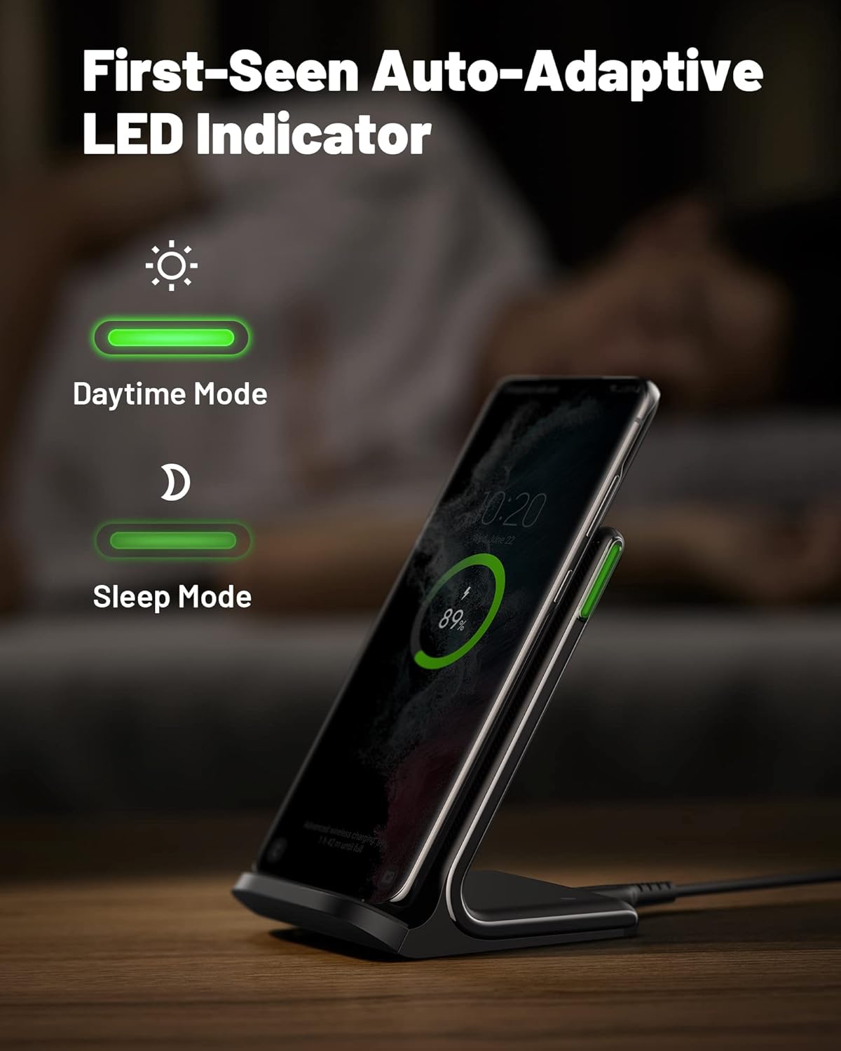 INIU Wireless Charger, 15W Fast Qi-Certified Wireless Charging Station with Sleep-Friendly Adaptive Light Compatible with iPhone 16 15 14 13 Pro XS 8 Plus Samsung Galaxy S25 S24 S23 Note 20 Google etc - Image 4
