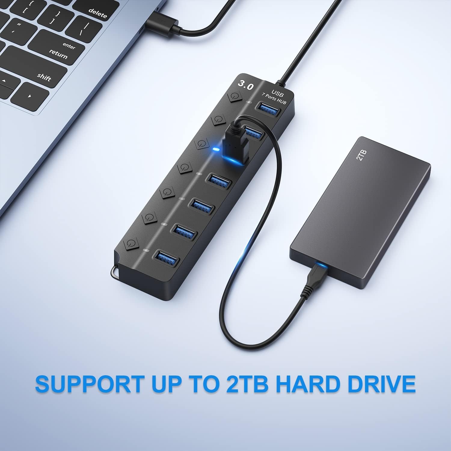 USB Hub 3.0, 7-Port USB Hub Splitter with Individual On/Off Switches and Lights, 3.2ft/1m Long Cable Compatible with MacBook, Laptop, Surface Pro, PS4, PC, Flash Drive, Mobile HDD - Image 5