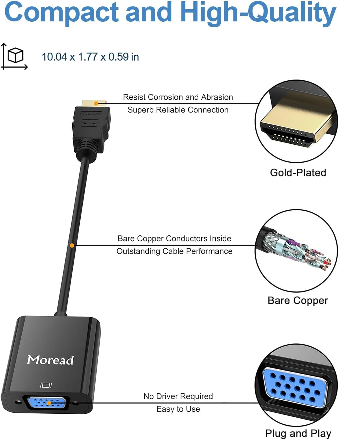 HDMI to VGA, Gold-Plated HDMI to VGA Adapter (Male to Female) for Computer, Desktop, Laptop, PC, Monitor, Projector, HDTV, Chromebook, Raspberry Pi, Roku, Xbox and More - Black - Image 6