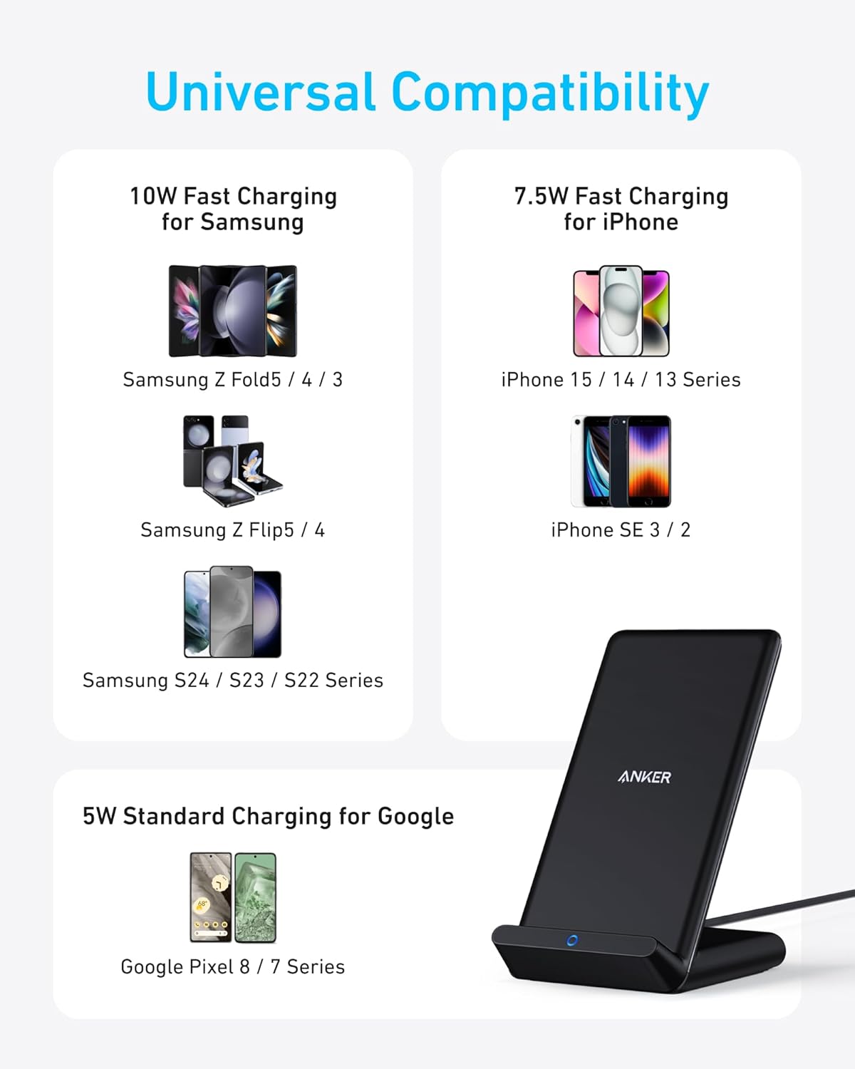 Anker 313 Wireless Charging Stand, Qi-Certified for iPhone 16/16 Pro/16 Pro Max/15/14/13, 10W Fast Charging for Galaxy S23/S22/S21 (No AC Adapter) - Image 4