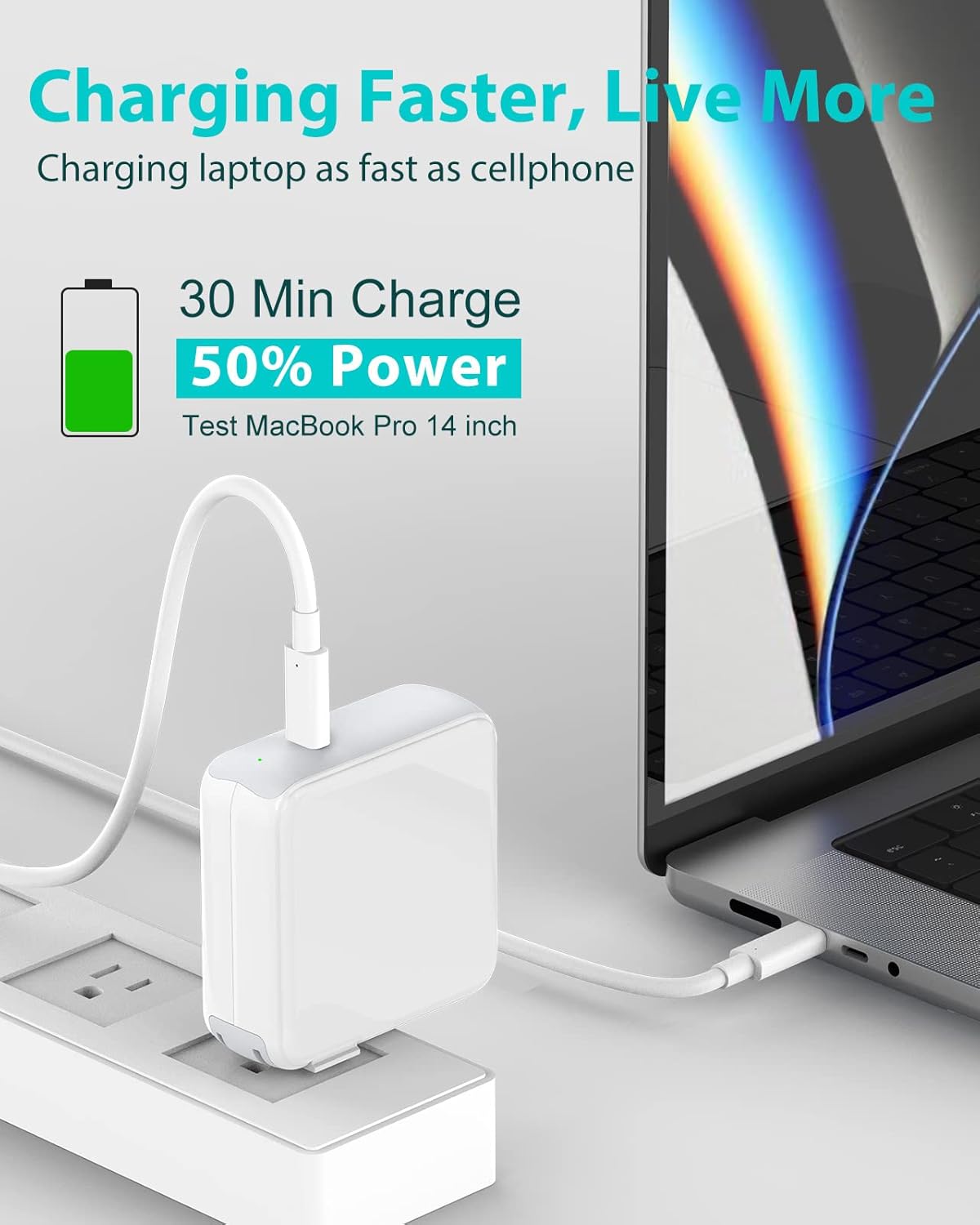 Charger for MacBook Pro 10FT, 96W USB C Charger Power Adapter for MacBook Pro 16, 15, 14, 13 inch 2024, 2023, 2022 2021, 2020, M1 M2 M3 MacBook Air, LED, 100W USB-C Cable Charging as Fast as MagSafe 3 - Image 3