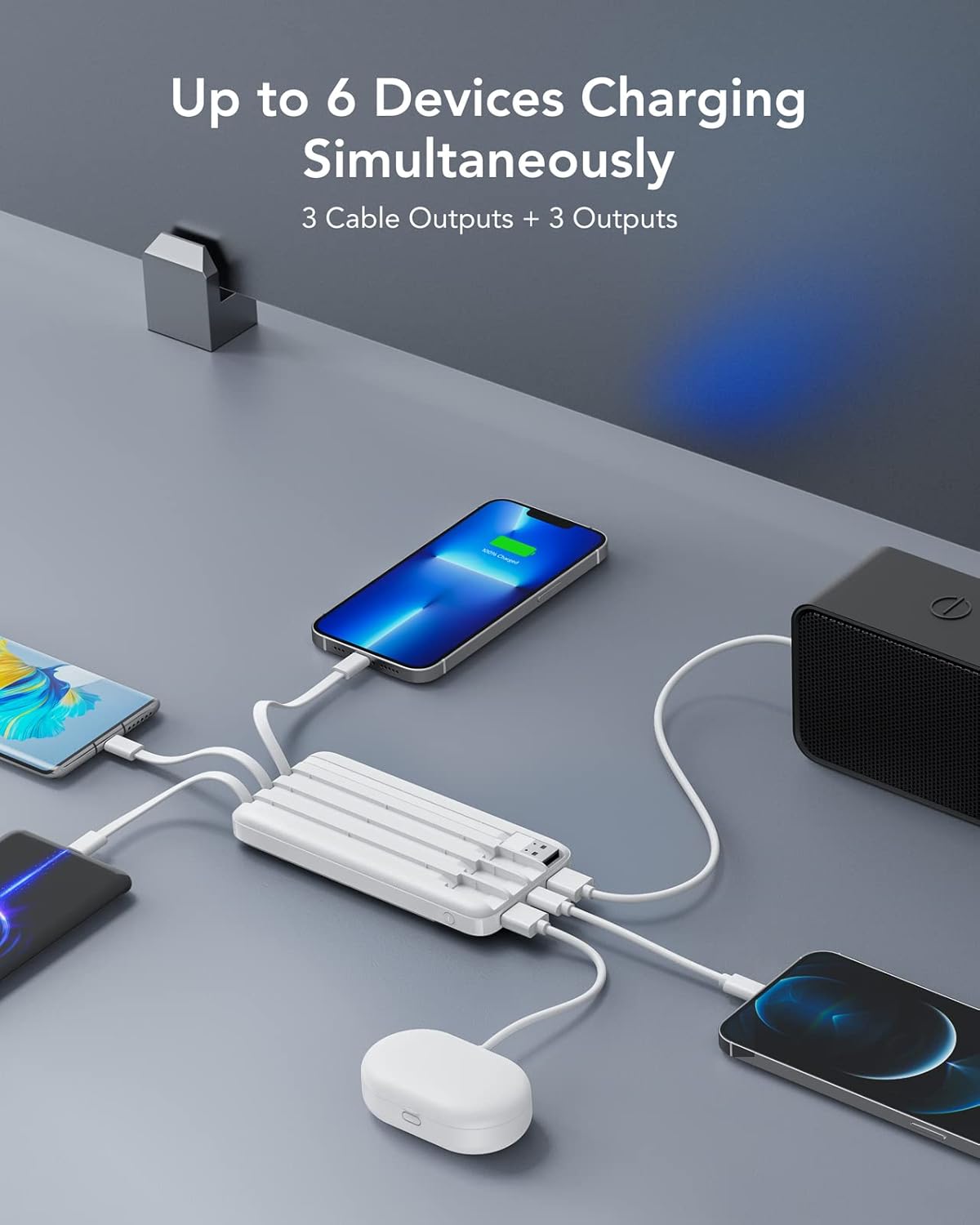 Portable Charger with Built in Cables, Portable Charger with Cords Wires Slim 10000mAh Travel Battery Pack 6 Outputs 3 Inputs 3A Fast Charging Power Bank for Samsung Google Pixel LG Moto iPhone iPad - Image 4