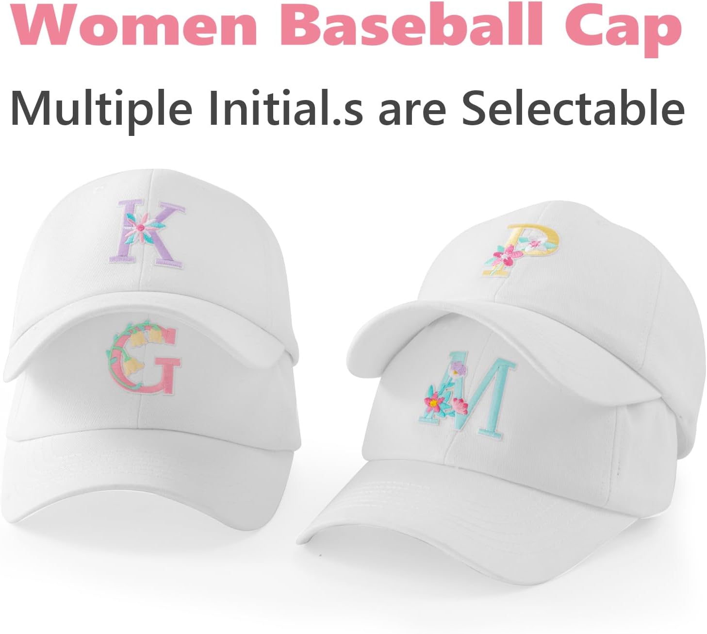 Embroidered Initial.s Baseball Cap Women, Cotton Adjustable White Baseball Cap Unstructured - Image 3
