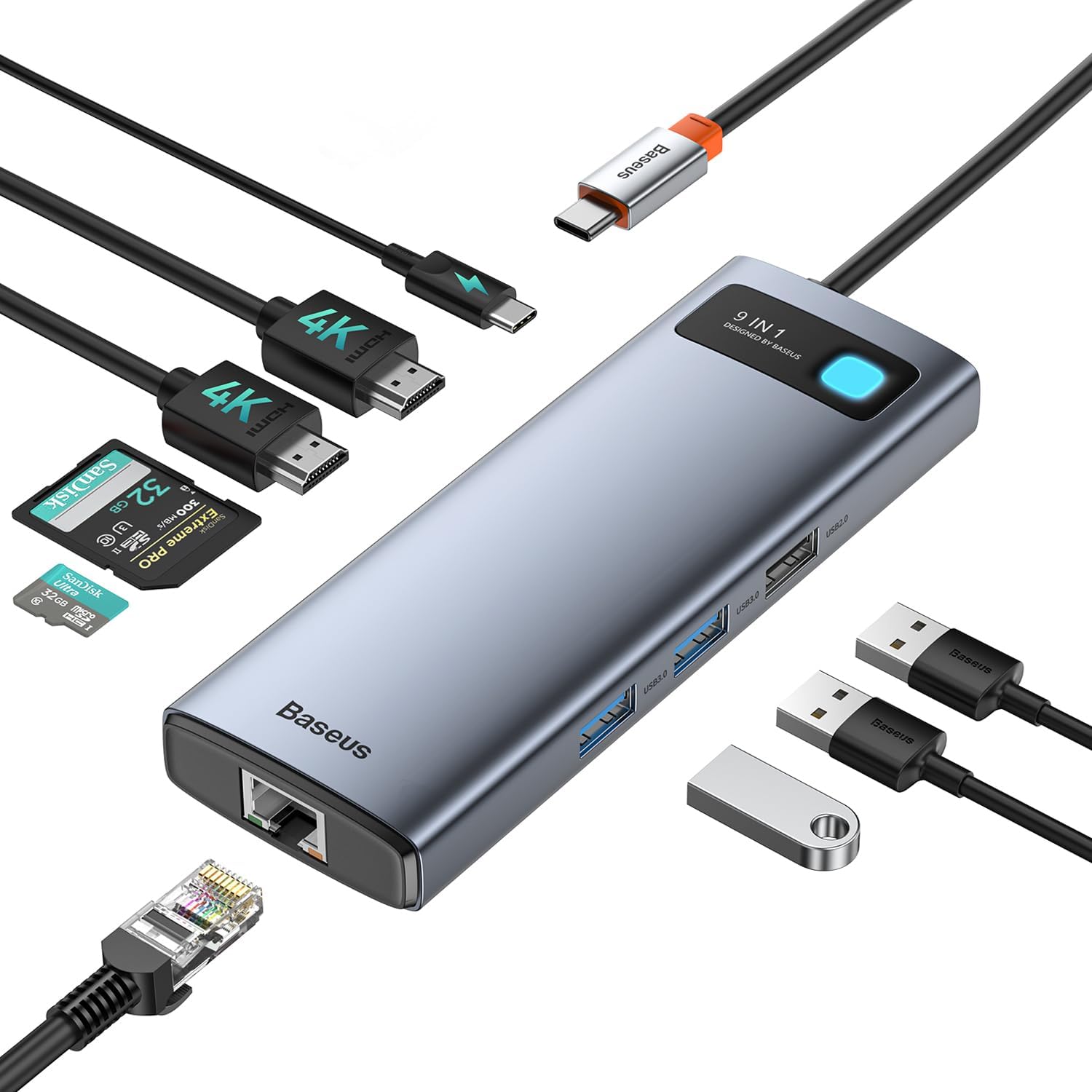 Baseus Laptop Docking Station Dual Monitor 4K@120Hz, 9 in 1 USB C Hub with 2 HDMI, 1000Mbps LAN, Max 85W PD, 3 USB, SD Card Reader, USB C Dock Compatible with iPhone 15/Mac/Dell/HP/Surface/Steam Deck - Image 2