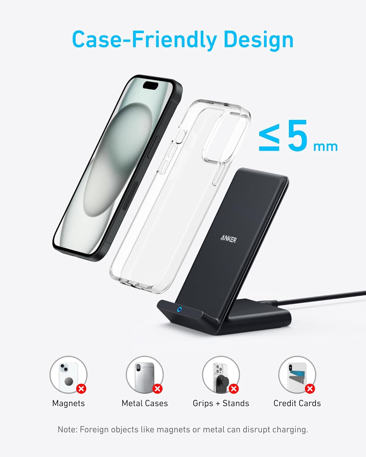Anker 313 Wireless Charging Stand, Qi-Certified for iPhone 16/16 Pro/16 Pro Max/15/14/13, 10W Fast Charging for Galaxy S23/S22/S21 (No AC Adapter) - Image 7