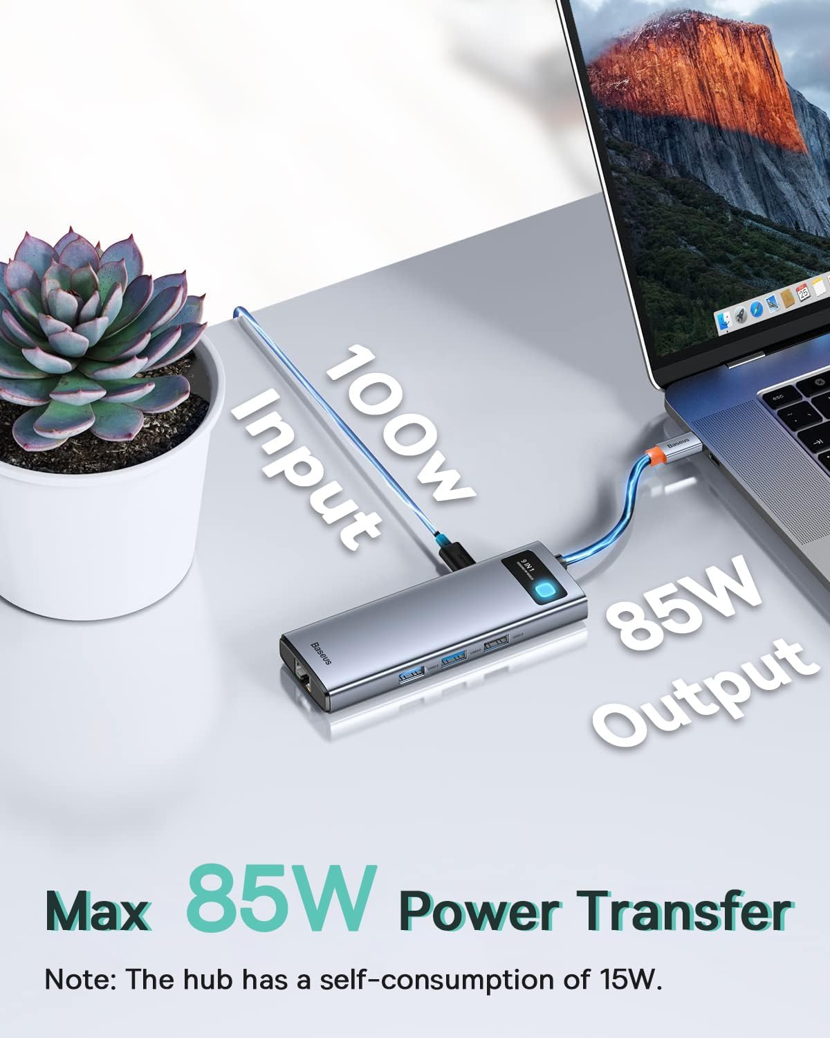 Baseus Laptop Docking Station Dual Monitor 4K@120Hz, 9 in 1 USB C Hub with 2 HDMI, 1000Mbps LAN, Max 85W PD, 3 USB, SD Card Reader, USB C Dock Compatible with iPhone 15/Mac/Dell/HP/Surface/Steam Deck - Image 6