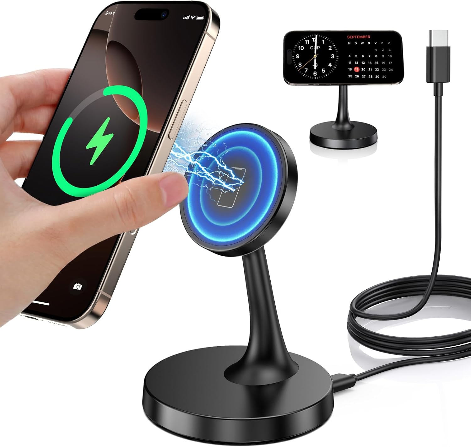 Magnetic Wireless Charger iPhone Stand 15W Fast Mag-Safe Charger for iPhone 16/16 Pro/16 Plus/16 Pro Max/15/14/13/12 Series Apple Magnet Wireless Charging Station/Pad for AirPods - Image 2