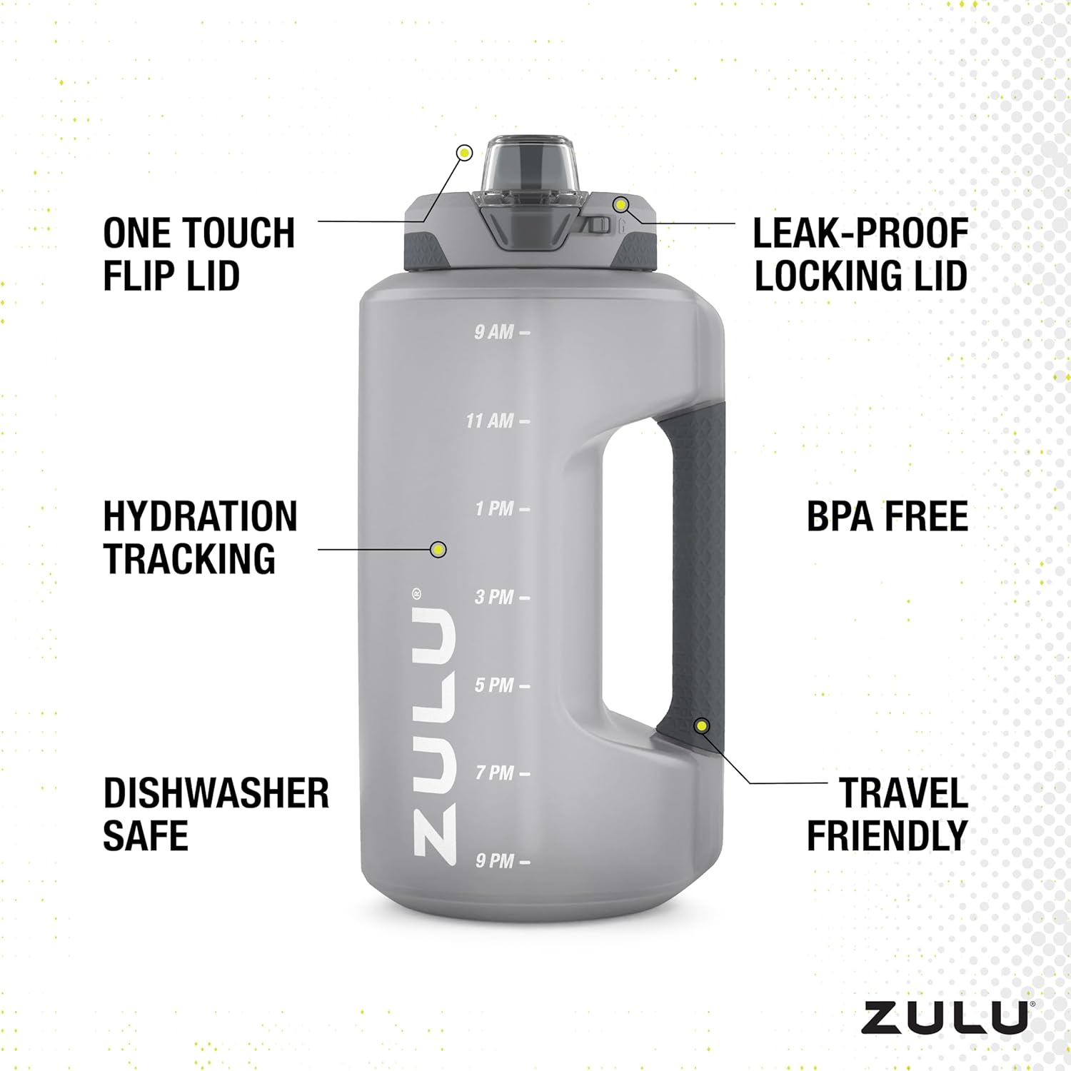 ZULU Goals Large Water Bottle Jug with Time Marker & Handle for All Day Hydration | Silicone Soft Straw with Locking Leak-Proof Lid | For Gym, Camping, Workout, and Outdoors | BPA-Free | 64oz, 128oz - Image 4