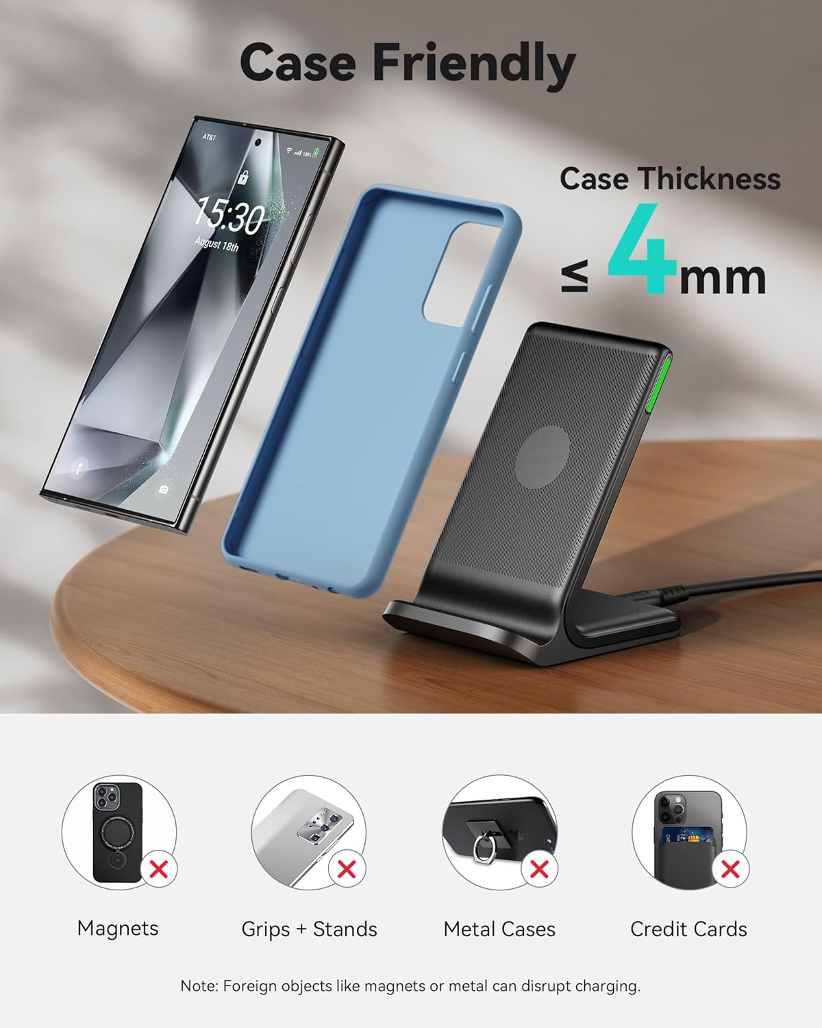 INIU Wireless Charger, 15W Fast Qi-Certified Wireless Charging Station with Sleep-Friendly Adaptive Light Compatible with iPhone 16 15 14 13 Pro XS 8 Plus Samsung Galaxy S25 S24 S23 Note 20 Google etc - Image 6