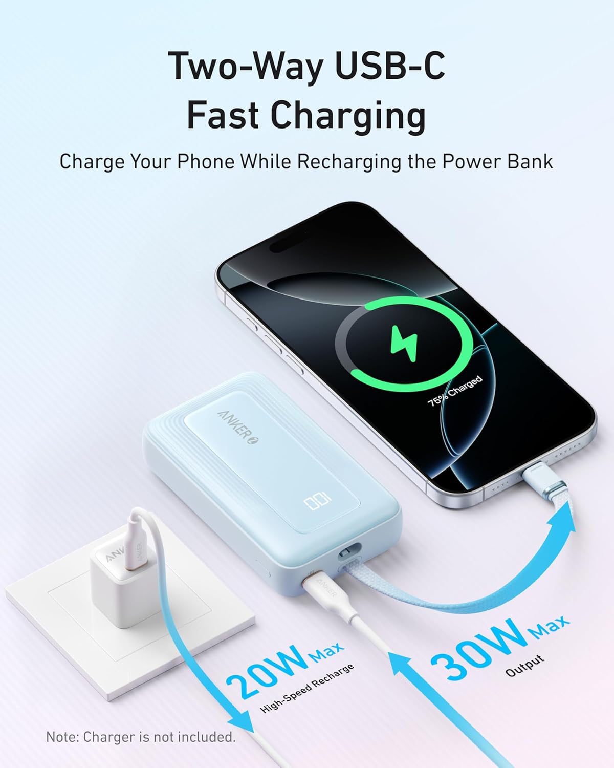 Anker Portable Charger, 10,000mAh 30W Power Bank, USB-C in and Out Fast Charging Battery Pack, Travel Essential Phone Power Bank, for iPhone 16/15/14/13/12, iPad, MacBook, Galaxy, Google, and More - Image 6