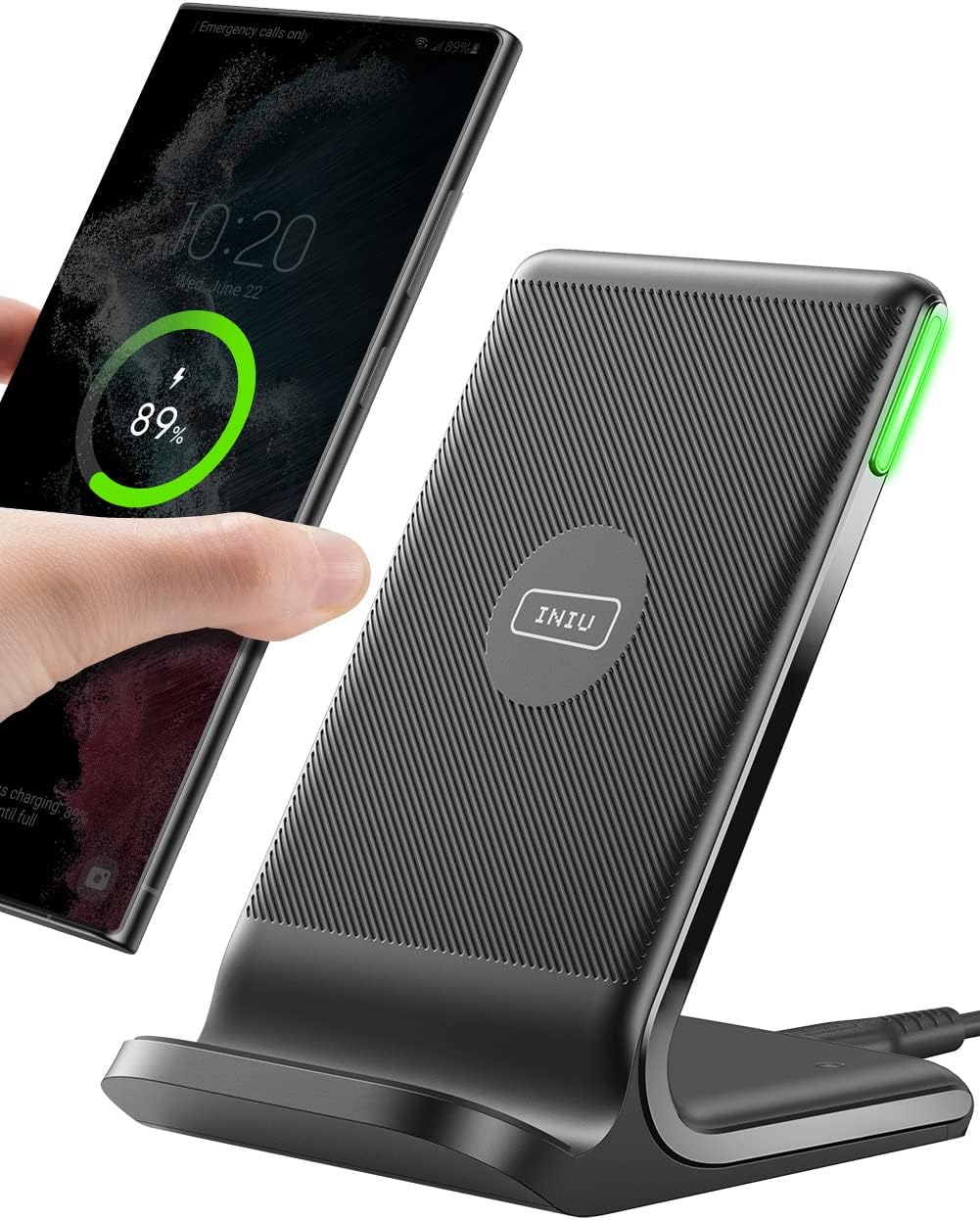 INIU Wireless Charger, 15W Fast Qi-Certified Wireless Charging Station with Sleep-Friendly Adaptive Light Compatible with iPhone 16 15 14 13 Pro XS 8 Plus Samsung Galaxy S25 S24 S23 Note 20 Google etc - Image 2