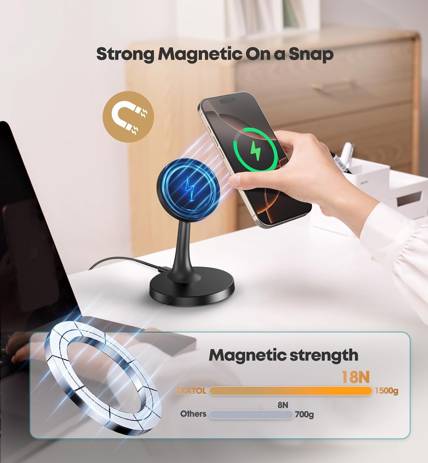 Magnetic Wireless Charger iPhone Stand 15W Fast Mag-Safe Charger for iPhone 16/16 Pro/16 Plus/16 Pro Max/15/14/13/12 Series Apple Magnet Wireless Charging Station/Pad for AirPods - Image 5
