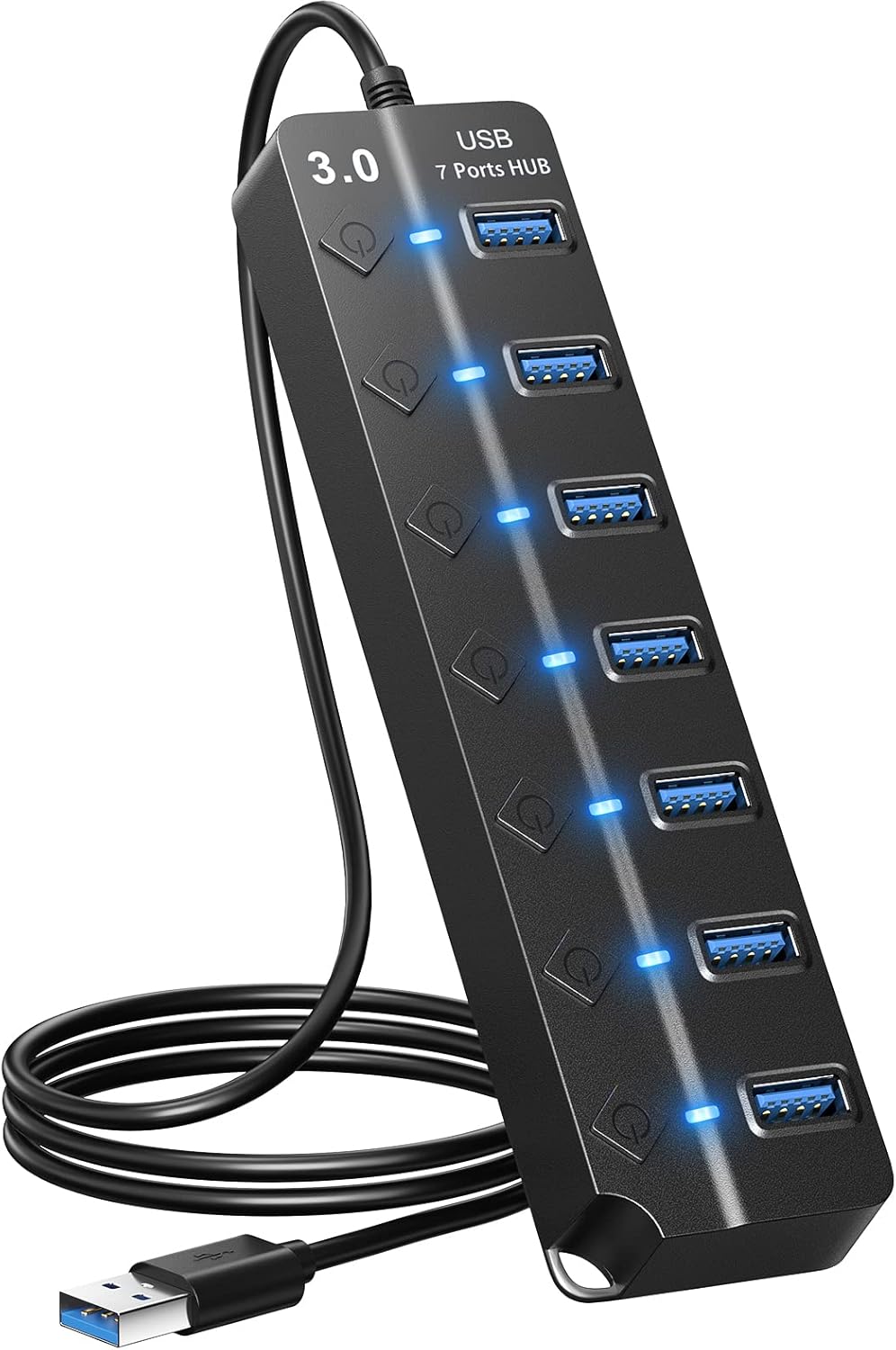 USB Hub 3.0, 7-Port USB Hub Splitter with Individual On/Off Switches and Lights, 3.2ft/1m Long Cable Compatible with MacBook, Laptop, Surface Pro, PS4, PC, Flash Drive, Mobile HDD - Image 2