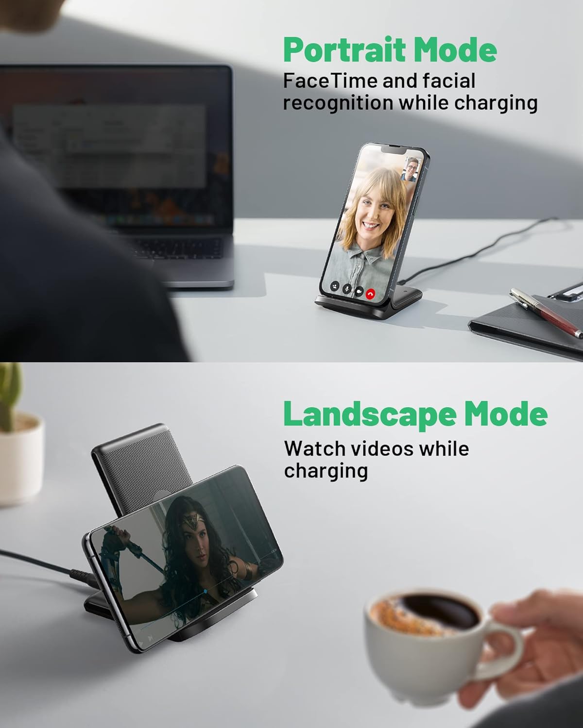 INIU Wireless Charger, 15W Fast Qi-Certified Wireless Charging Station with Sleep-Friendly Adaptive Light Compatible with iPhone 16 15 14 13 Pro XS 8 Plus Samsung Galaxy S25 S24 S23 Note 20 Google etc - Image 8