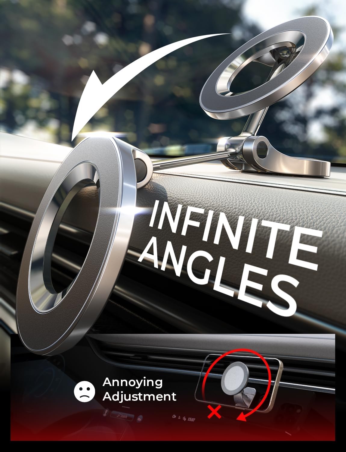 LISEN for MagSafe Car Mount, Ultra Magnetic 360 Degree Rotation Dashboard Car Phone Holder, Car Accessories for iPhone, Gifts for Men Women Him Her, Fit for iPhone 16e 16 Pro/Pro Max 15 14 13 12 - Image 8