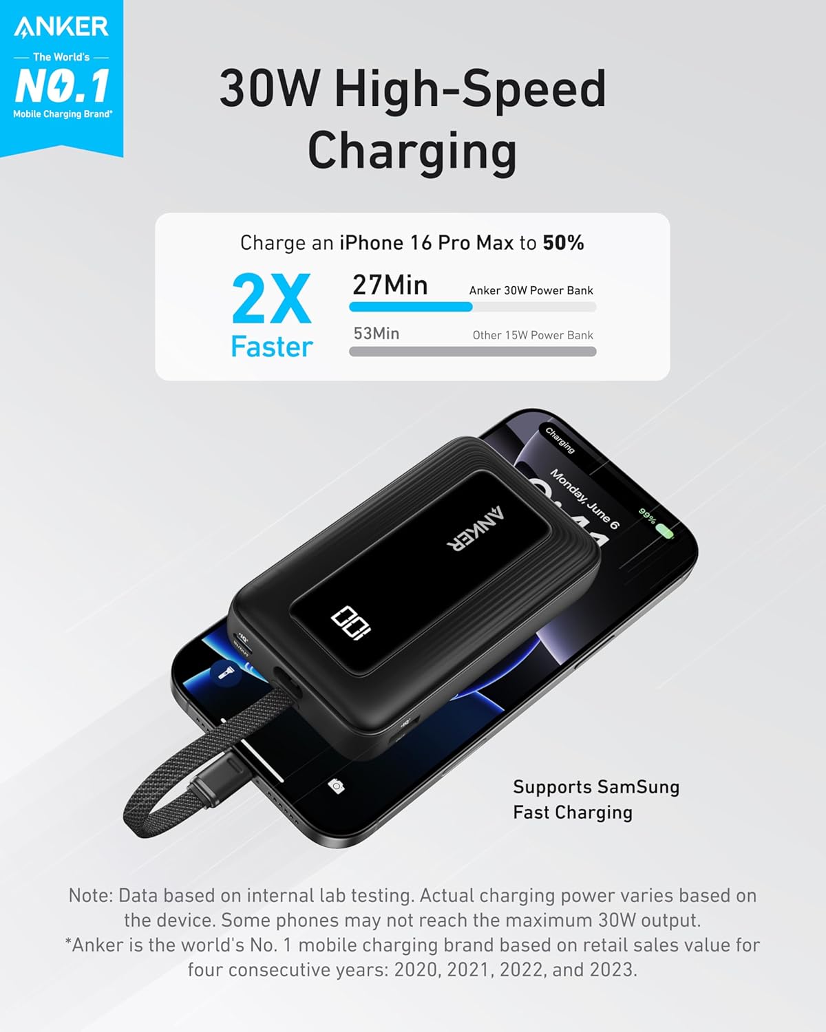 Anker Portable Charger, 10,000mAh 30W Power Bank, USB-C in and Out Fast Charging Battery Pack, Travel Essential Phone Power Bank, for iPhone 16/15/14/13/12, iPad, MacBook, Galaxy, Google, and More - Image 3
