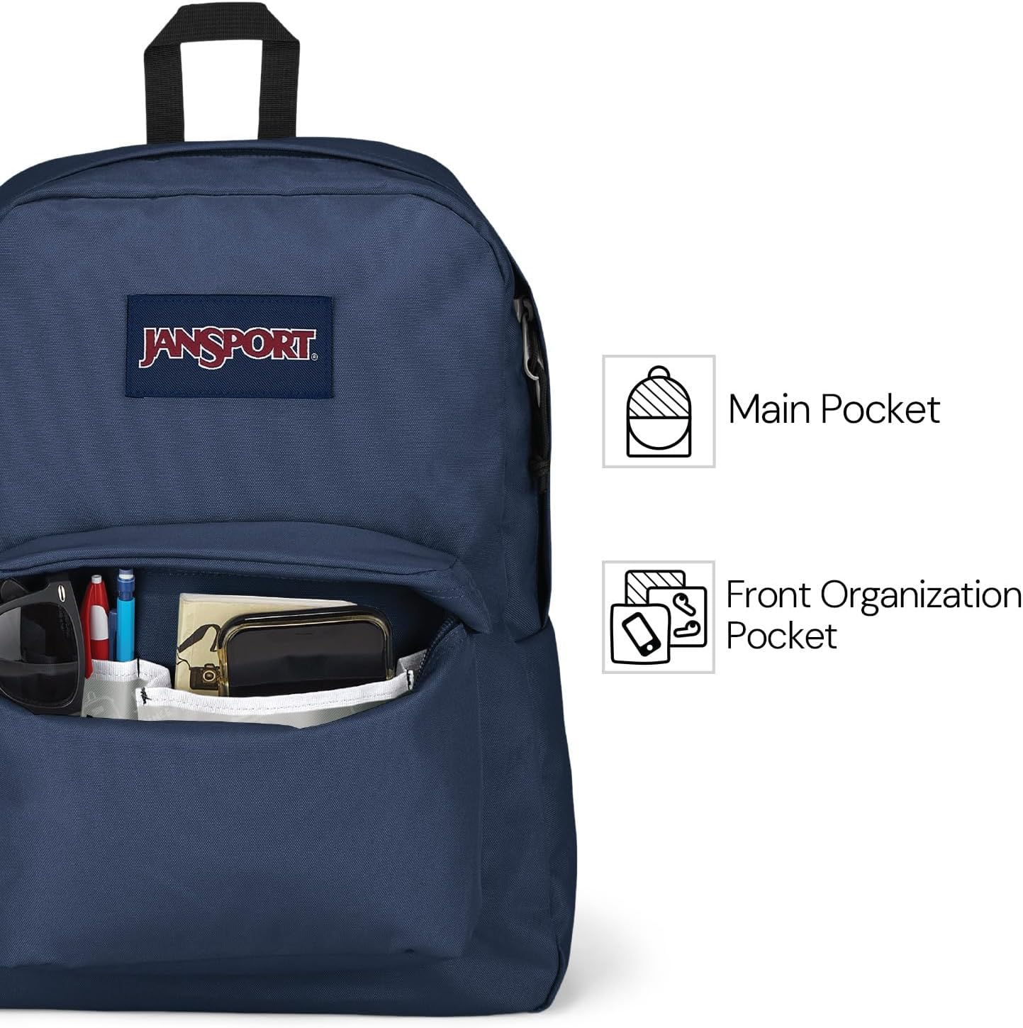 JanSport SuperBreak One Backpacks - Durable, Lightweight Bookbag with 1 Main Compartment, Front Utility Pocket with Built-in Organizer - Premium Backpack, Black - Image 5