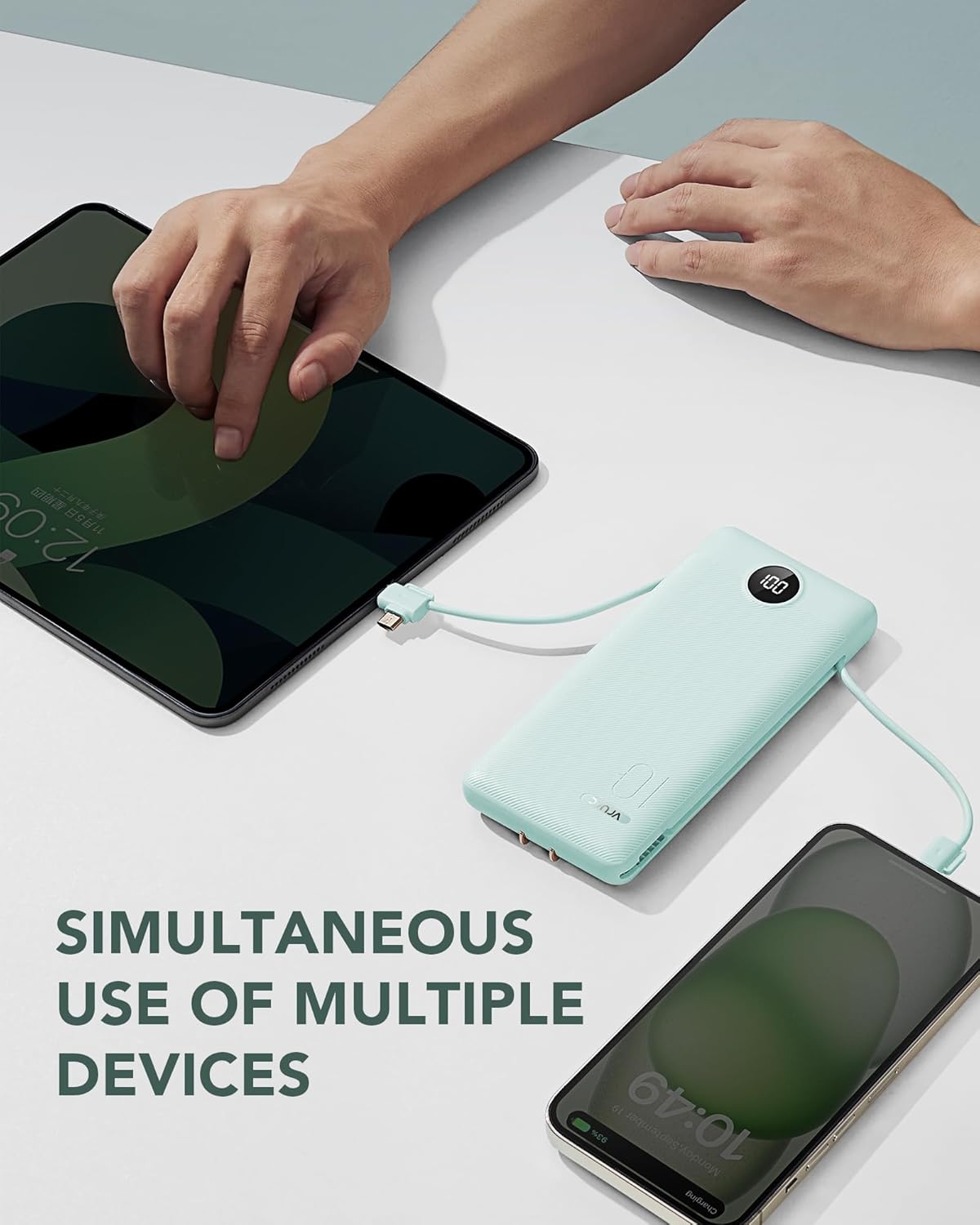 VRURC Portable Charger Built-in Cables and AC Wall Plug, USB C Power Bank 10000mAh, Travel Battery Portable Phone Charger Compact Lightweight External Battery Pack for Smart Phones, Tablets etc-Green - Image 7