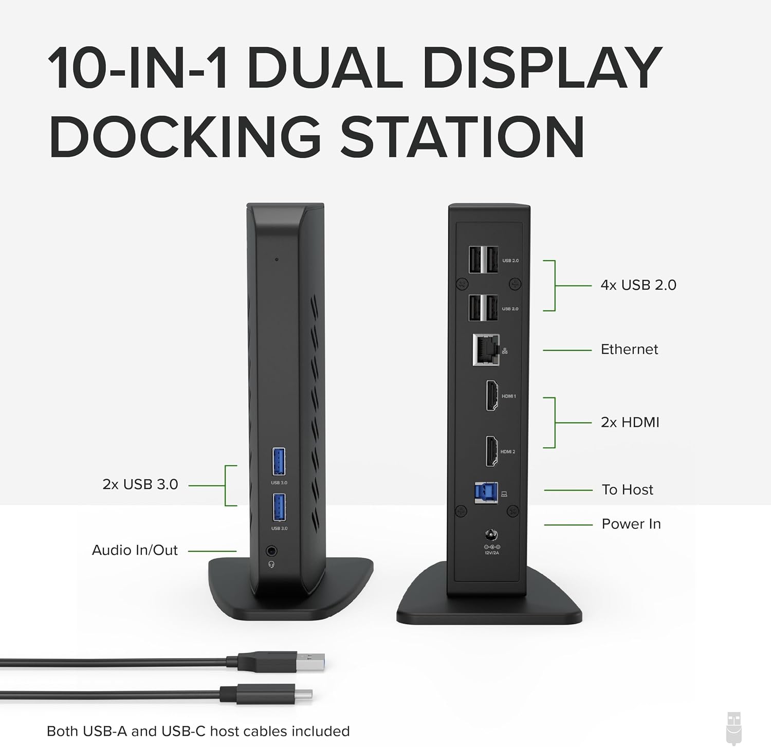 Plugable USB 3.0 and USB-C Universal Laptop Docking Station with 2 HDMI Ports for Windows, Mac, and ChromeOS (Gigabit Ethernet, Audio, 6 USB Ports) - Image 3