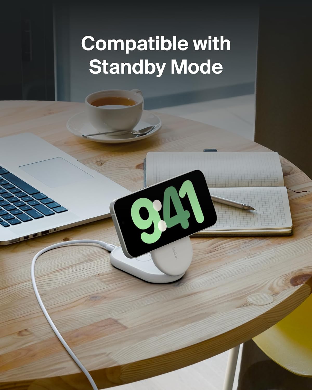 Belkin MagSafe-Compatible Charger, 2-in-1 Magnetic Foldable Charger 15W - Qi2-Certified Wireless Charging for Apple iPhone 16, Apple Watch, Samsung Galaxy S25 w/Non-Slip Base, PSU Included - White - Image 7
