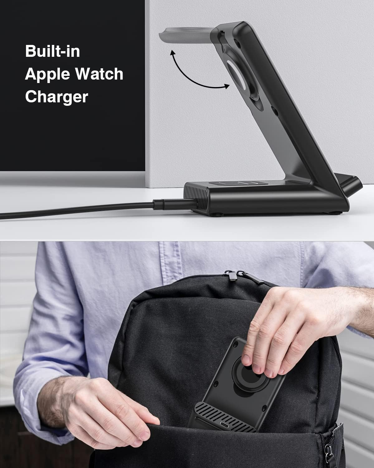 Wireless Charging Station,3 in 1 Wireless Charging Stand Made for Apple Watch Ultra 10 9 8 7 6 SE 5 4 3,Fast Wireless Charger Made for iPhone 16/15/14/13/12/11/X,for AirPods Pro(with Adapter) - Image 5