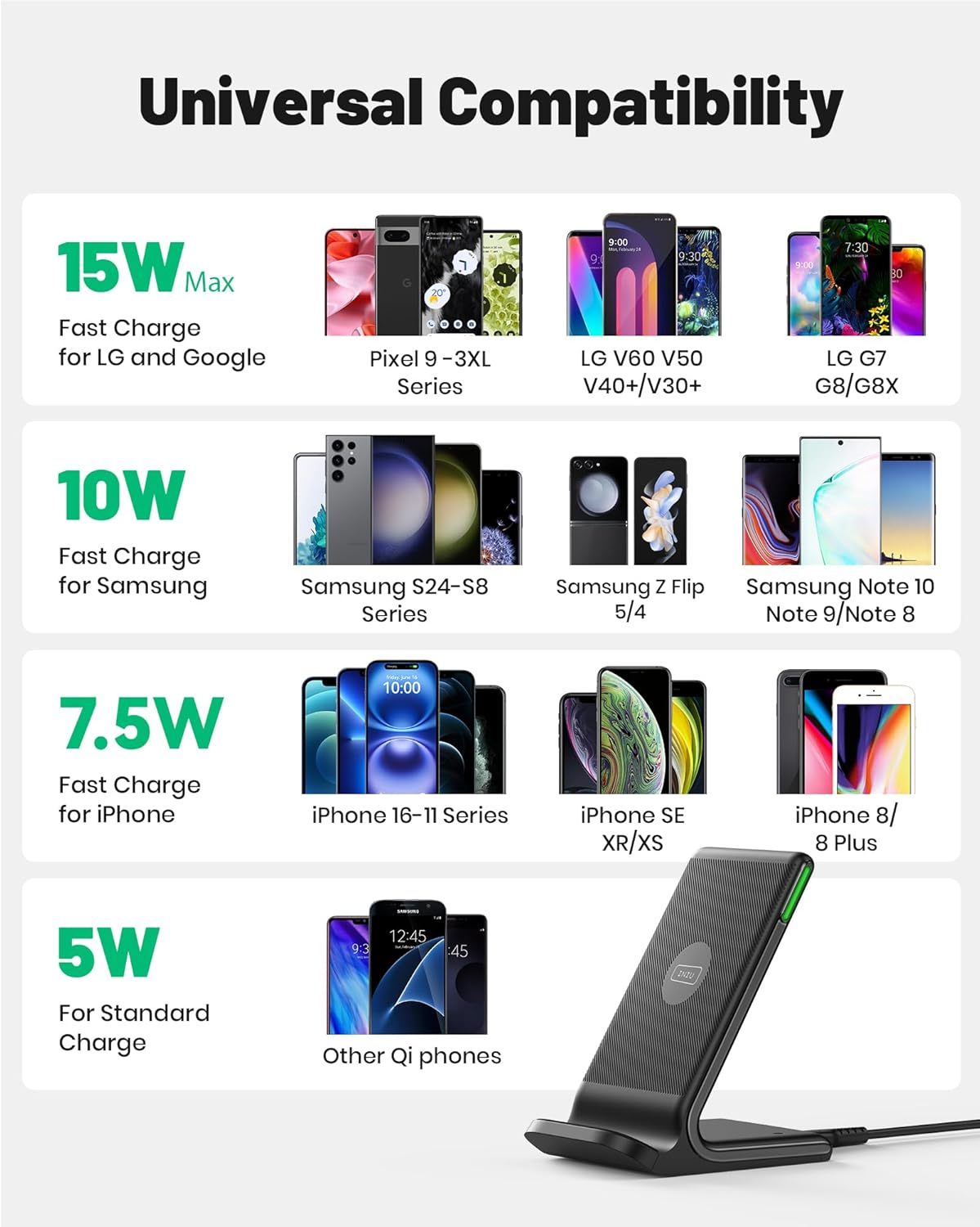 INIU Wireless Charger, 15W Fast Qi-Certified Wireless Charging Station with Sleep-Friendly Adaptive Light Compatible with iPhone 16 15 14 13 Pro XS 8 Plus Samsung Galaxy S25 S24 S23 Note 20 Google etc - Image 5