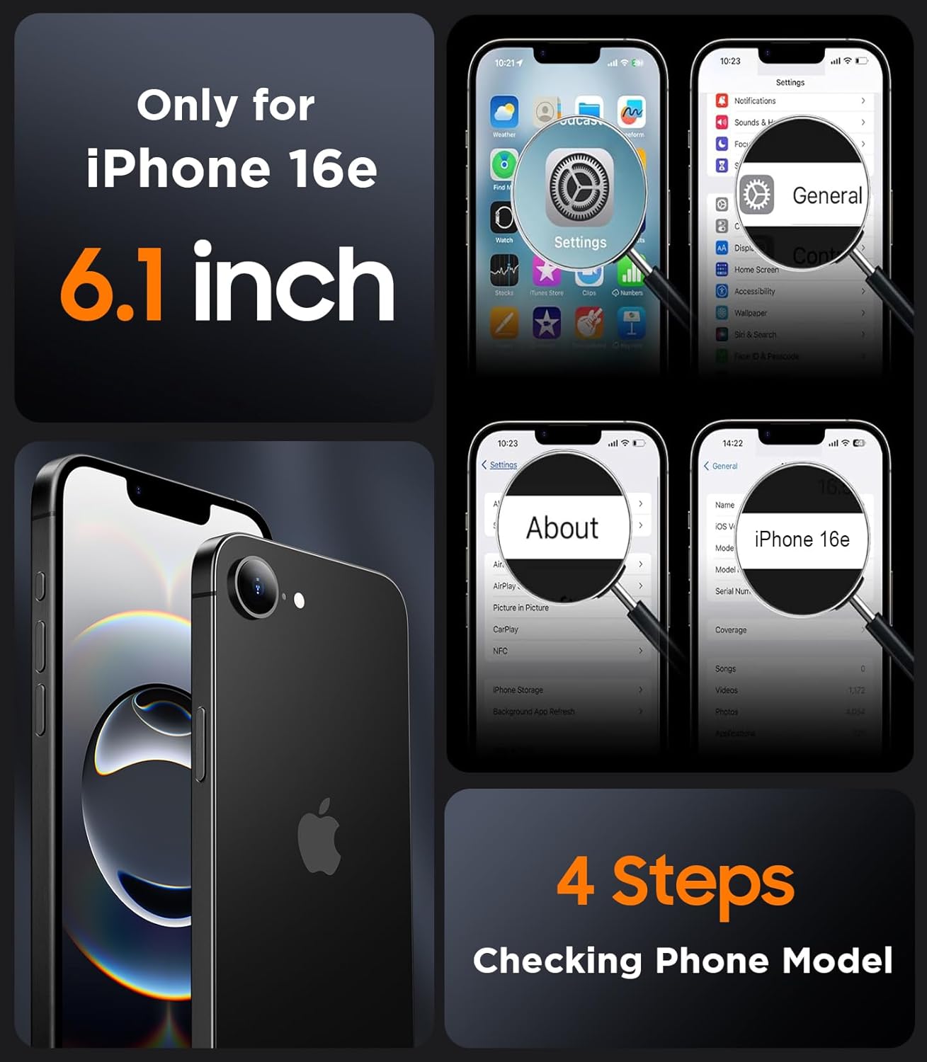 SPIDERCASE Designed for iPhone 16e Case, Magnetic Translucent Matte Case with 2PCS Tempered Glass Screen Protector Anti-Scratch Slim Phone Case for iPhone 16E 2025 6.1'', Black - Image 3