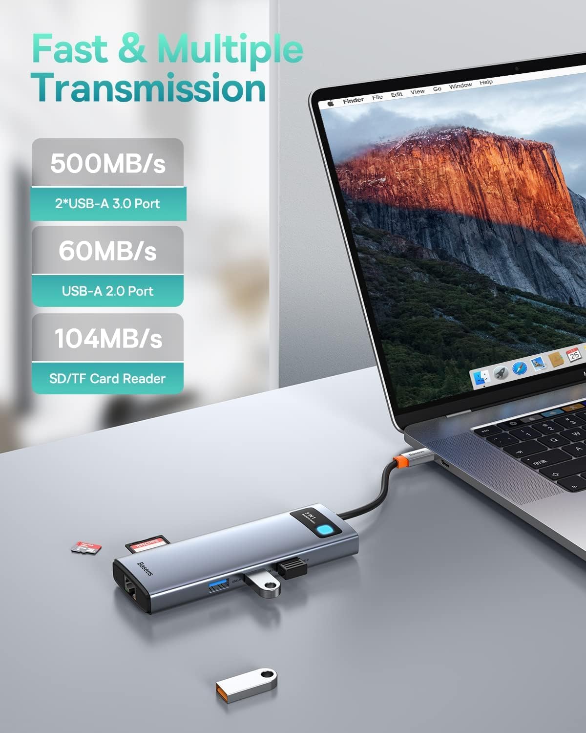 Baseus Laptop Docking Station Dual Monitor 4K@120Hz, 9 in 1 USB C Hub with 2 HDMI, 1000Mbps LAN, Max 85W PD, 3 USB, SD Card Reader, USB C Dock Compatible with iPhone 15/Mac/Dell/HP/Surface/Steam Deck - Image 7