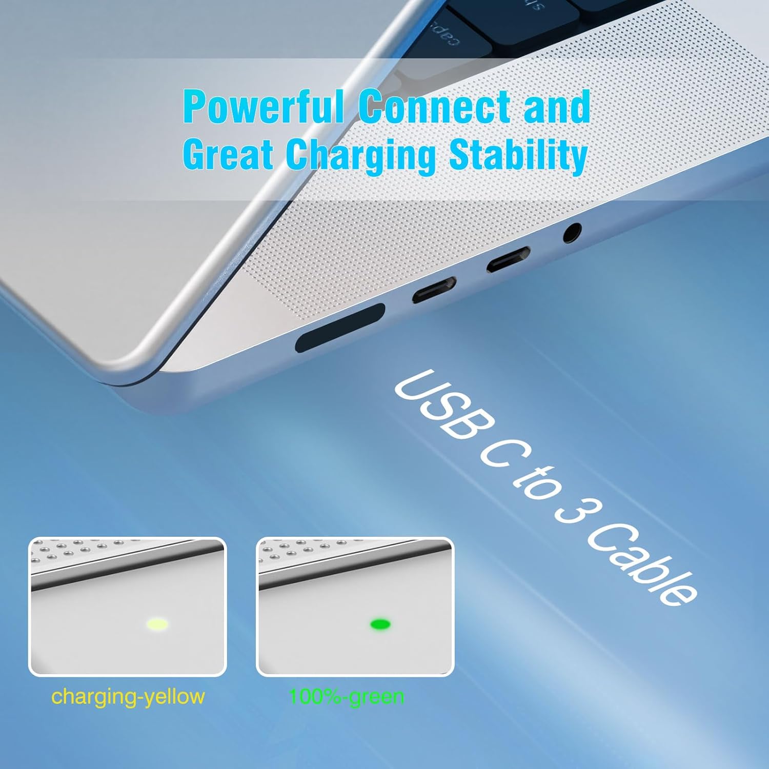 Charger for MacBook Pro 14 16 inch 2024 2023 2022 2021 M4 M3 M2 M1, M2 M3 MacBook Air 13 15 inch, 96W / 70W USB C Power Adapter, 6.6FT USB C to 3 Braided Cable LED, Powerful Connect, Original Quality - Image 5