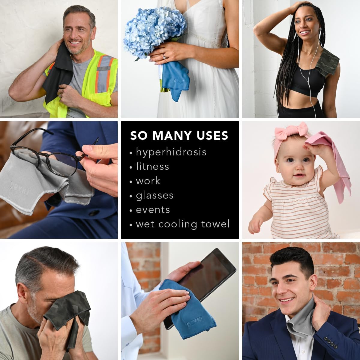 Sweat Absorbing Handkerchiefs - Quick-Dry Microfiber Sweat Rags & Towels for Face, Hands, & Body - Perfect for Gym, Sports, and Work (Classic Black, 5 Pack) - Image 7