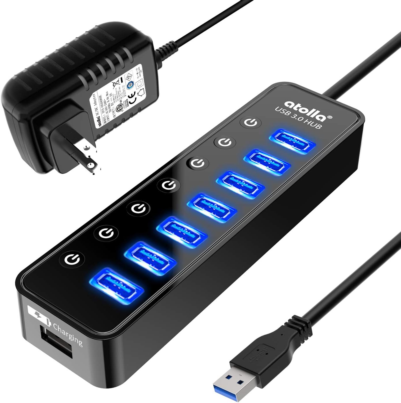 Powered USB Hub 3.0, Atolla 7-Port USB Data Hub Splitter with One Smart Charging Port and Individual On/Off Switches and 5V/4A Power Adapter USB Extension for MacBook, Mac Pro/Mini and More. - Image 2