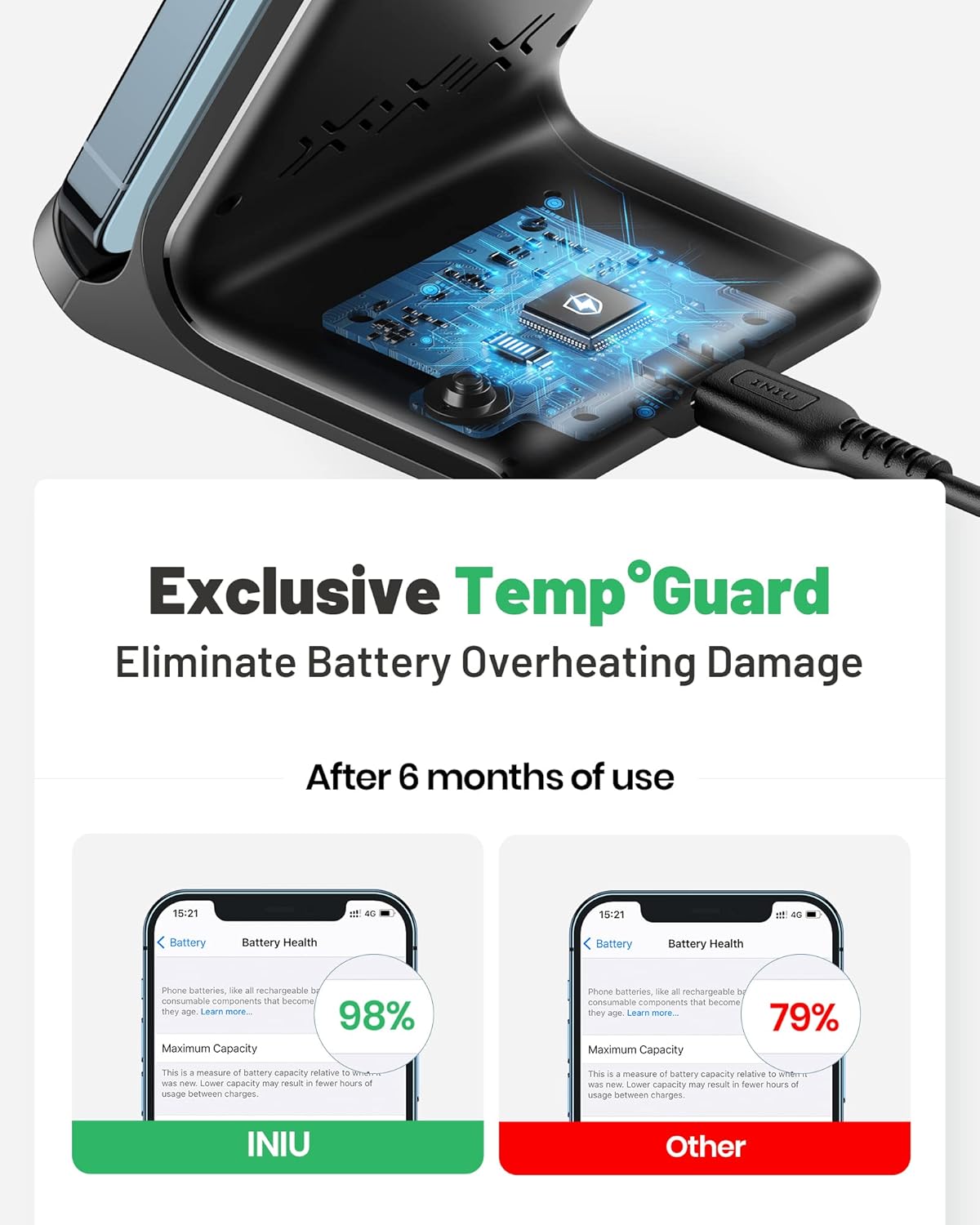 INIU Wireless Charger, 15W Fast Qi-Certified Wireless Charging Station with Sleep-Friendly Adaptive Light Compatible with iPhone 16 15 14 13 Pro XS 8 Plus Samsung Galaxy S25 S24 S23 Note 20 Google etc - Image 7