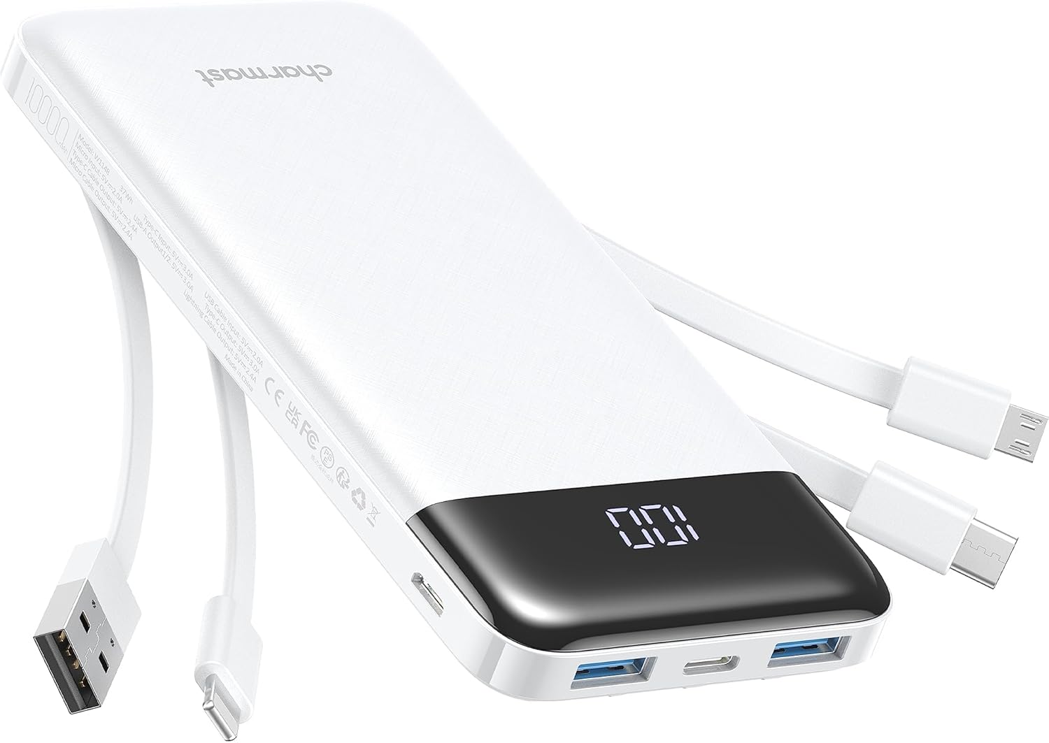 Portable Charger with Built in Cables, Portable Charger with Cords Wires Slim 10000mAh Travel Battery Pack 6 Outputs 3 Inputs 3A Fast Charging Power Bank for Samsung Google Pixel LG Moto iPhone iPad - Image 2