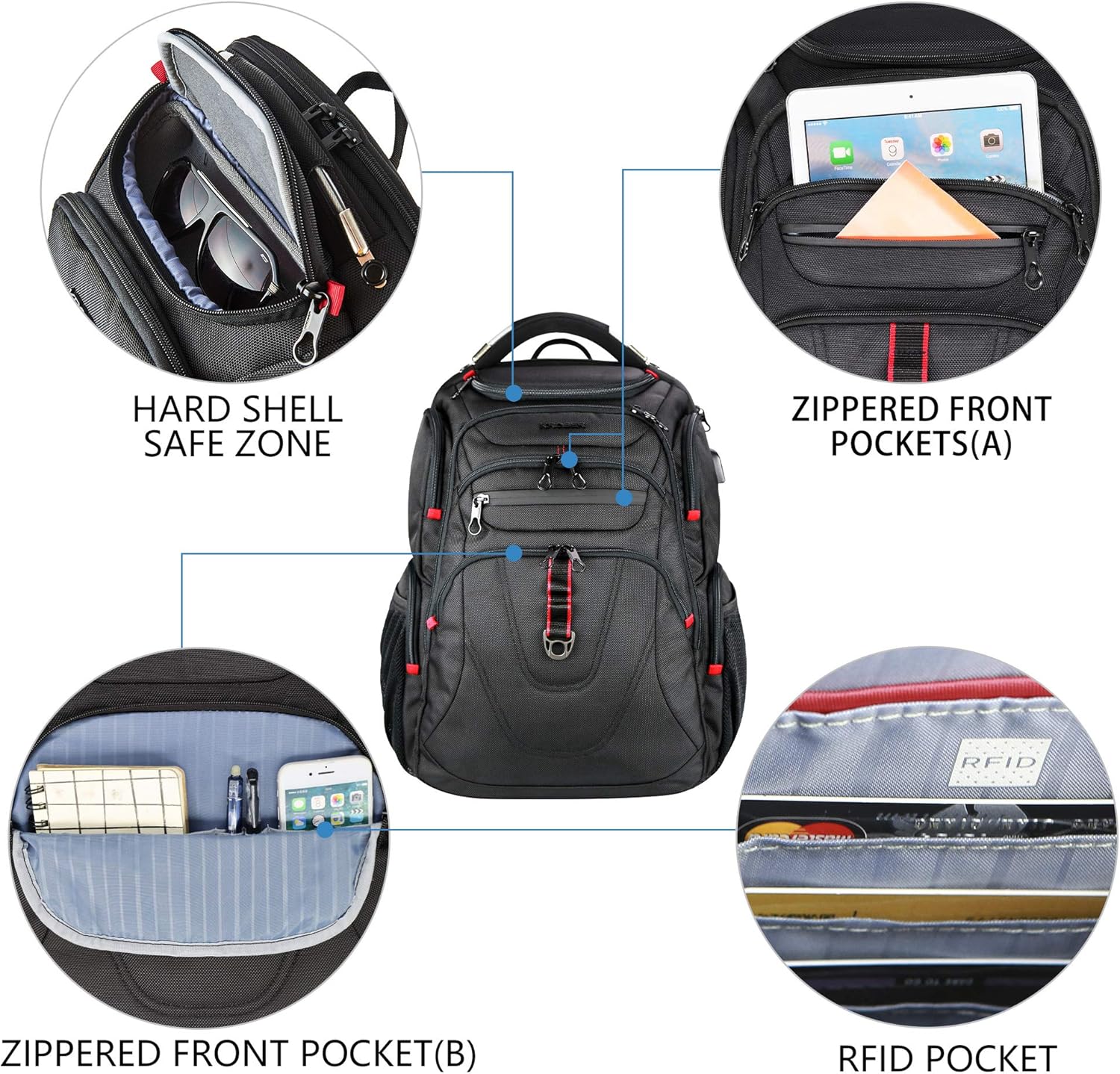 KROSER TSA Friendly Travel Laptop Backpack 17.3 inch XL Computer Backpack Water-Repellent College Daypack Business Backpack with RFID Pockets & USB Port for Men/Women-Black - Image 5