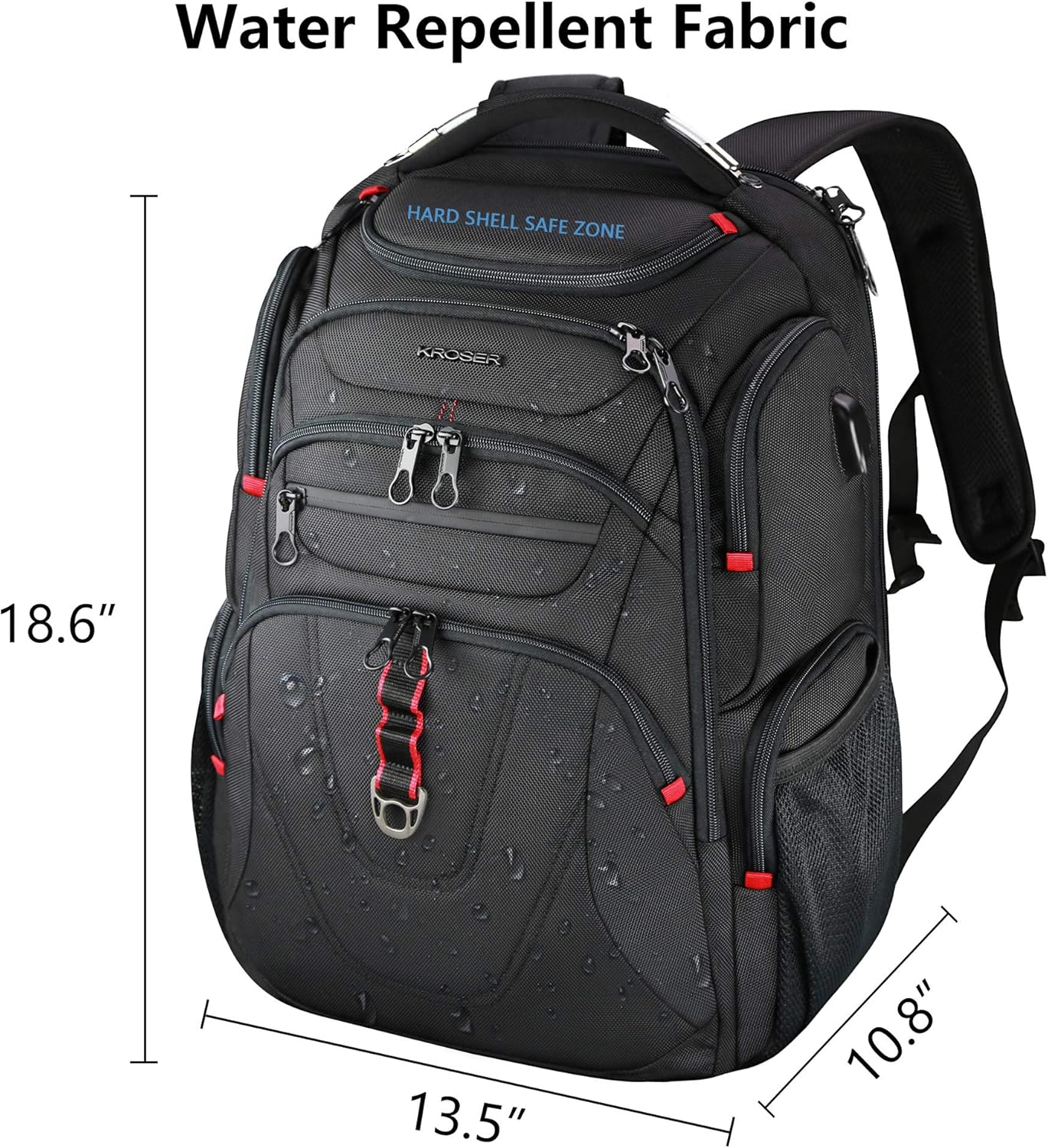 KROSER TSA Friendly Travel Laptop Backpack 17.3 inch XL Computer Backpack Water-Repellent College Daypack Business Backpack with RFID Pockets & USB Port for Men/Women-Black - Image 3