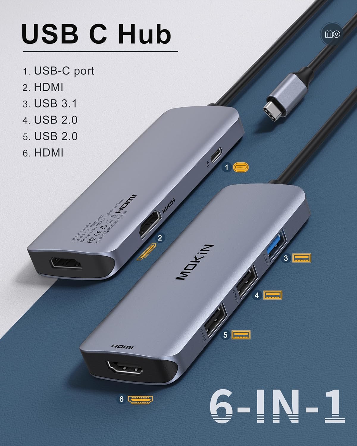 Docking Station USB C to Dual HDMI Adapter, MOKiN USB C Hub Dual HDMI Monitors for Windows,USB C Adapter with Dual HDMI,3 USB Port,PD Compatible for Dell XPS 13/15, Lenovo Yoga,etc - Image 3