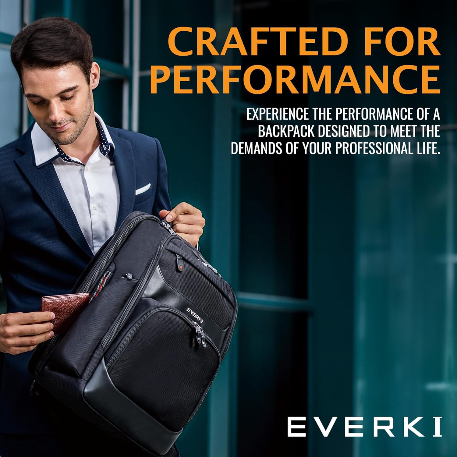 Everki Onyx Premium Business Executive Laptop Backpack 15.6 Inch - Ballistic Nylon and Leather Office Backpack Laptop Bag, Travel Friendly - Dedicated Compartment up to 25L Capacity (EKP132), Black - Image 8