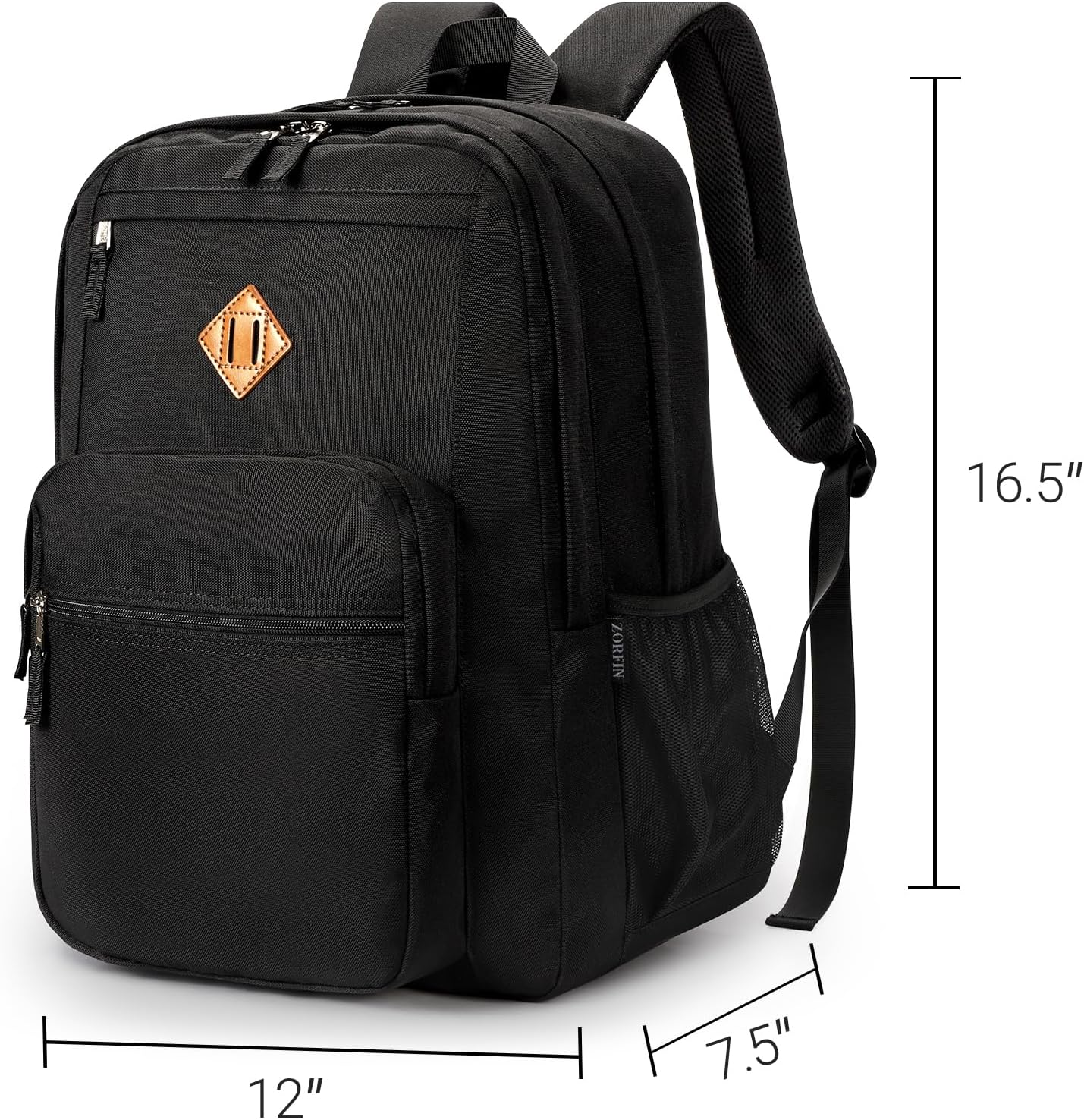 ZORFIN 26L Black Backpack for School, College, and Travel: Water Resistant Bookbag with 8 Compartments - Image 4
