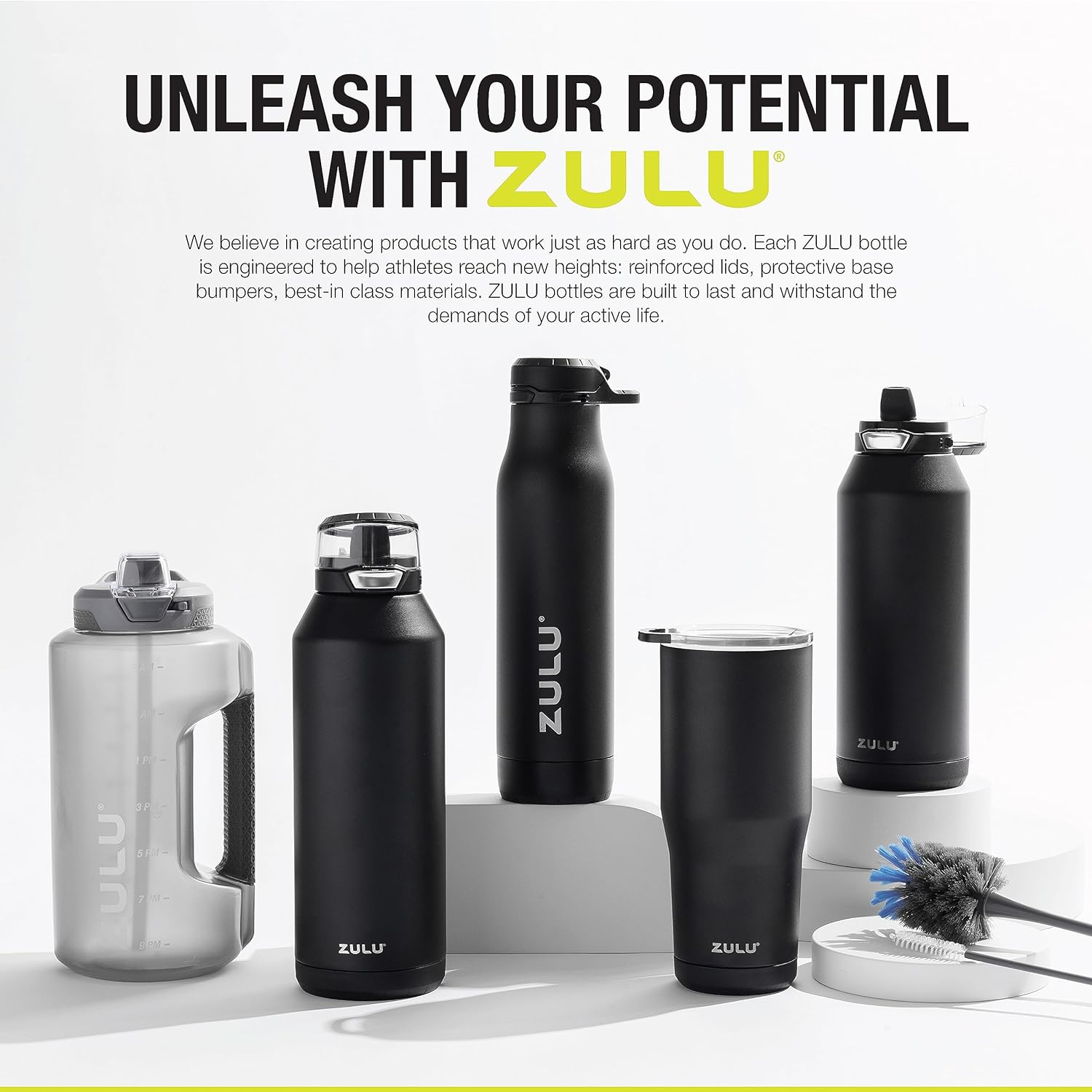 ZULU Goals Large Water Bottle Jug with Time Marker & Handle for All Day Hydration | Silicone Soft Straw with Locking Leak-Proof Lid | For Gym, Camping, Workout, and Outdoors | BPA-Free | 64oz, 128oz - Image 10