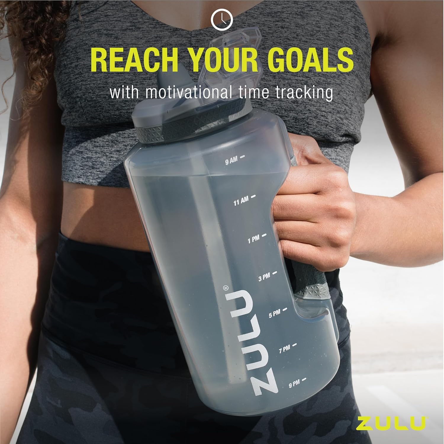 ZULU Goals Large Water Bottle Jug with Time Marker & Handle for All Day Hydration | Silicone Soft Straw with Locking Leak-Proof Lid | For Gym, Camping, Workout, and Outdoors | BPA-Free | 64oz, 128oz - Image 8