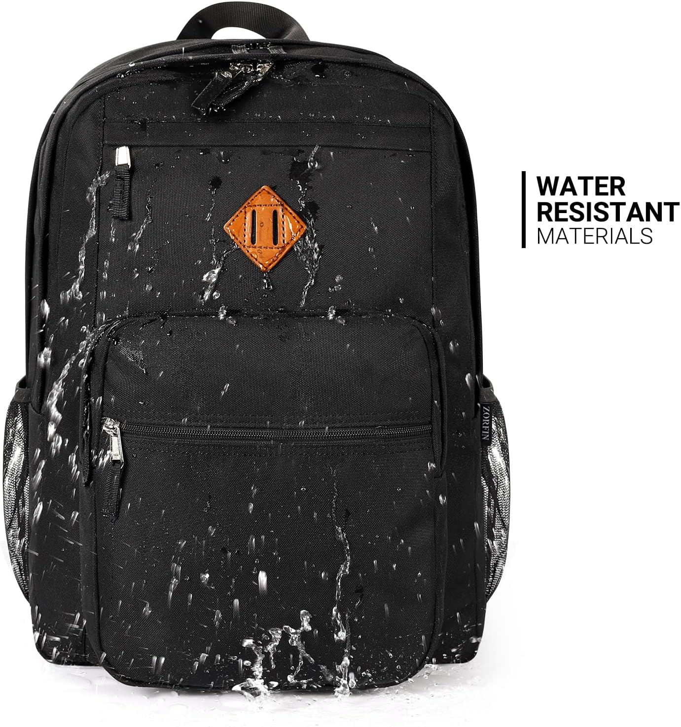 ZORFIN 26L Black Backpack for School, College, and Travel: Water Resistant Bookbag with 8 Compartments - Image 9