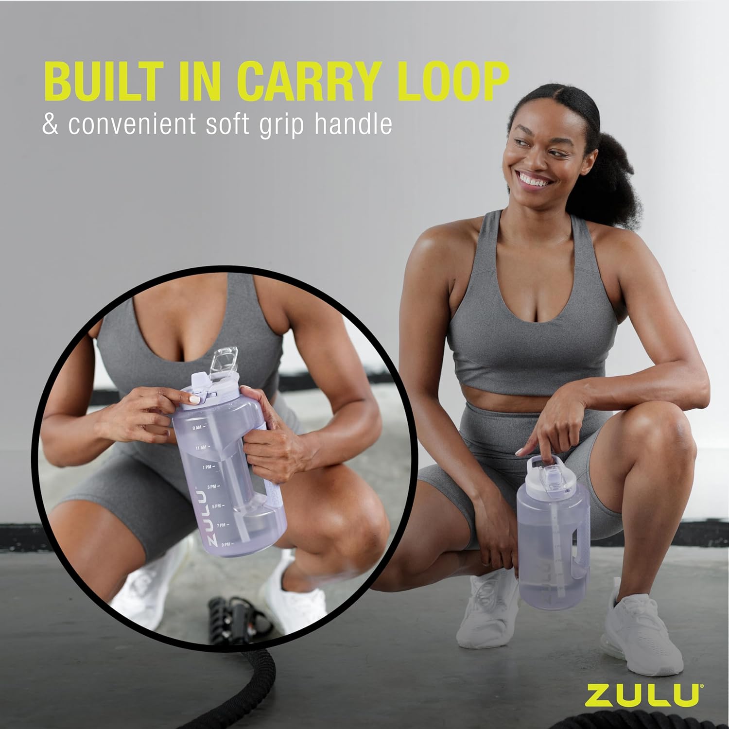 ZULU Goals Large Water Bottle Jug with Time Marker & Handle for All Day Hydration | Silicone Soft Straw with Locking Leak-Proof Lid | For Gym, Camping, Workout, and Outdoors | BPA-Free | 64oz, 128oz - Image 6