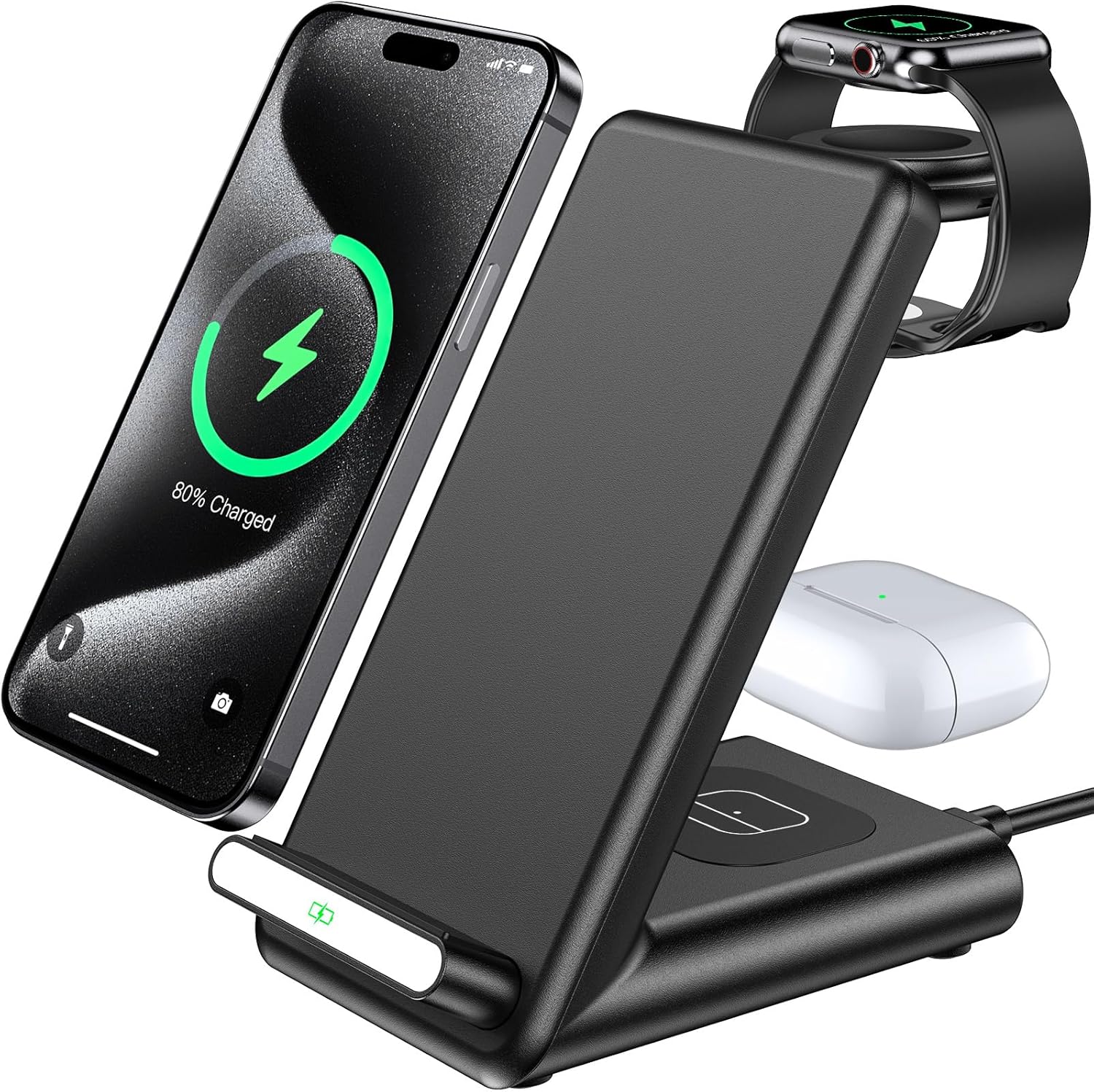 Wireless Charging Station,3 in 1 Wireless Charging Stand Made for Apple Watch Ultra 10 9 8 7 6 SE 5 4 3,Fast Wireless Charger Made for iPhone 16/15/14/13/12/11/X,for AirPods Pro(with Adapter) - Image 2